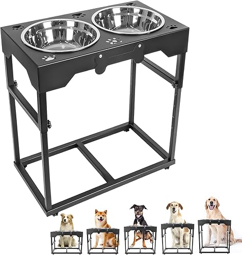 X XBEN Cuencos elevados resistentes para perros con etiquetas de nombre soporte elevado ajustable para alimentación de mascotas con 2 cuencos de