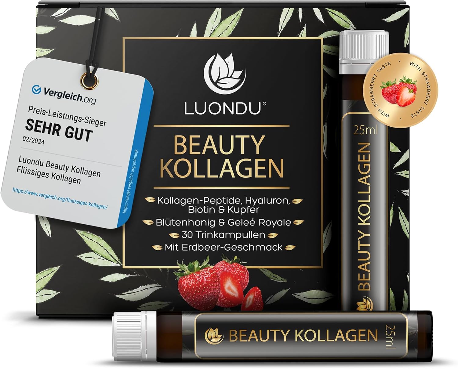 Beauty Collageen Drink Ampullen met Hyaluronzuur (30 Ampullen met 2500mg Premium Collageen Liquid) I Anti Aging* om te drinken I Met Biotine, Koper & Vitamine C, Bloesemhoning & Koninklijke Gelei