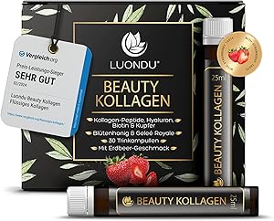 Luondu Beauty Kollagen Trinkampullen mit Hyaluronsäure (30 Ampullen mit 2500mg Kollagen) I Mit Biotin, Kupfer & Vitamin C, Blütenhonig & Gelée Royale