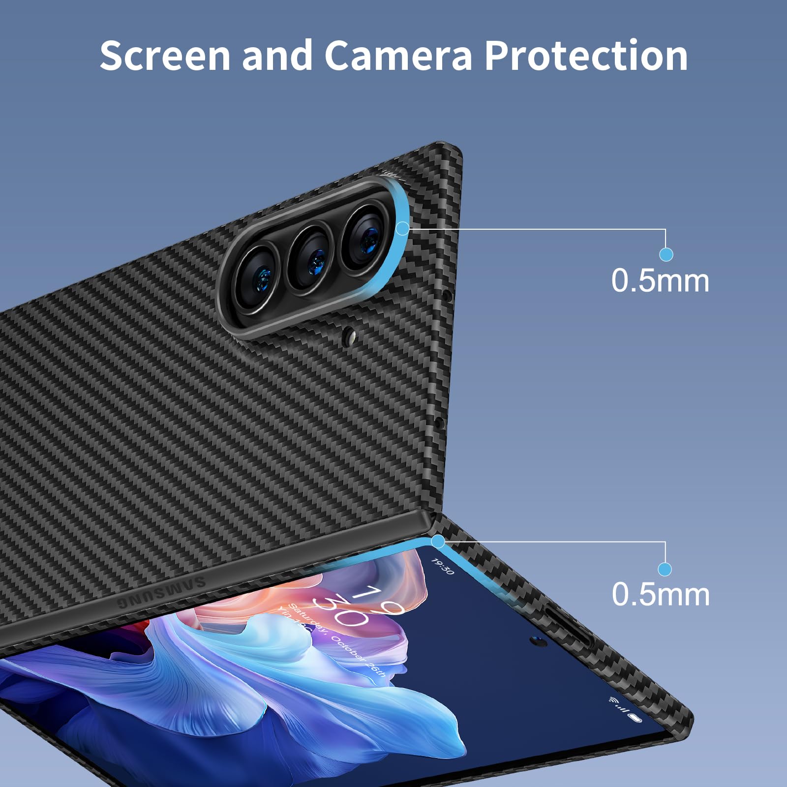 memumi Carbon etui do Galaxy Z Fold 7 [z Ochraniacz Ekranu] 0,5 mm super cienkie, etui włókna aramidowego, futerał z ochroną przed upadkiem dla Galaxy Z Fold 7 - Czarny