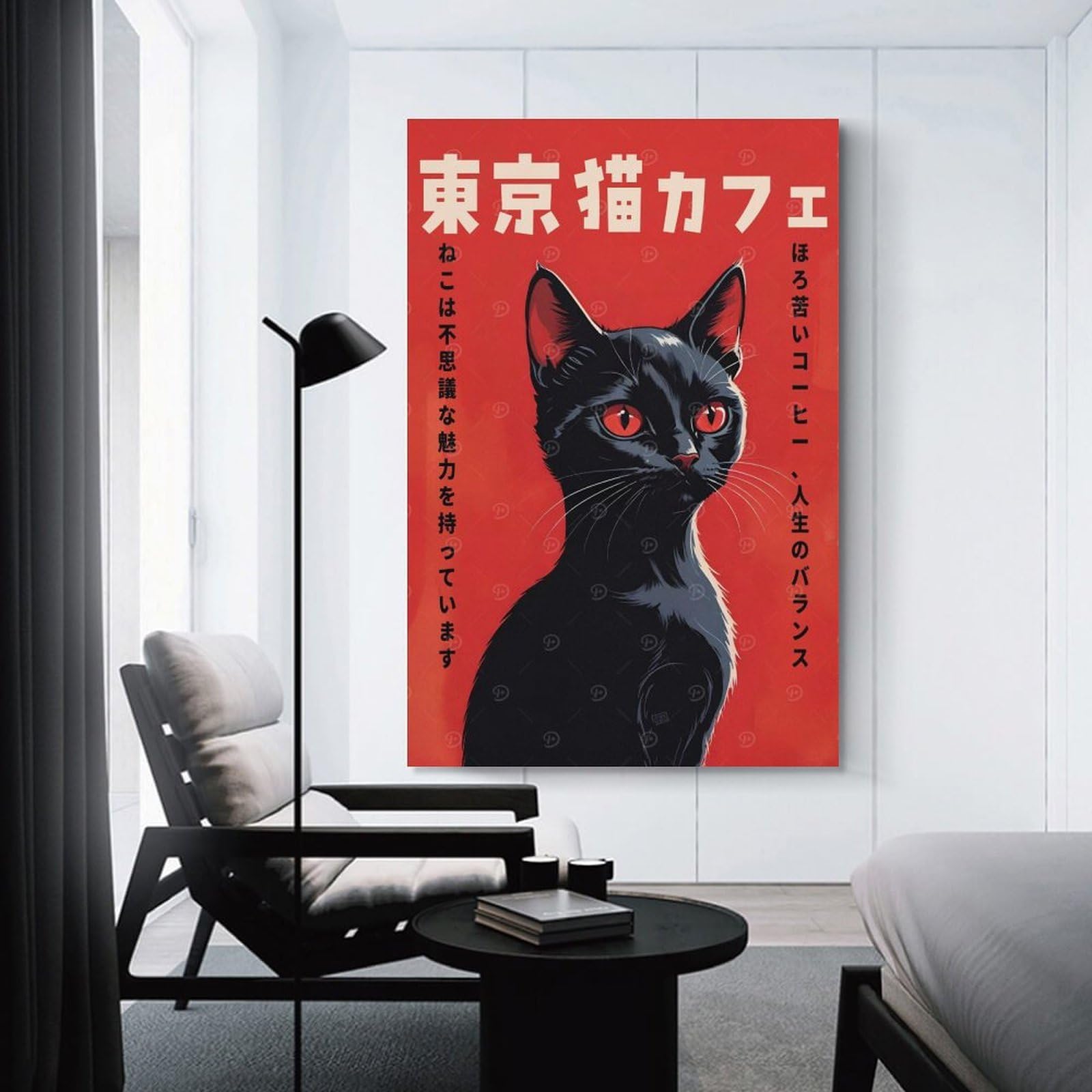 Junmoney Tokyo Cat Cafe Decorative Canvas Print, 20x30inch(50x75cm), for Study, Office Or Focused Interiors, Canvas Wall Decor for Creative Rooms