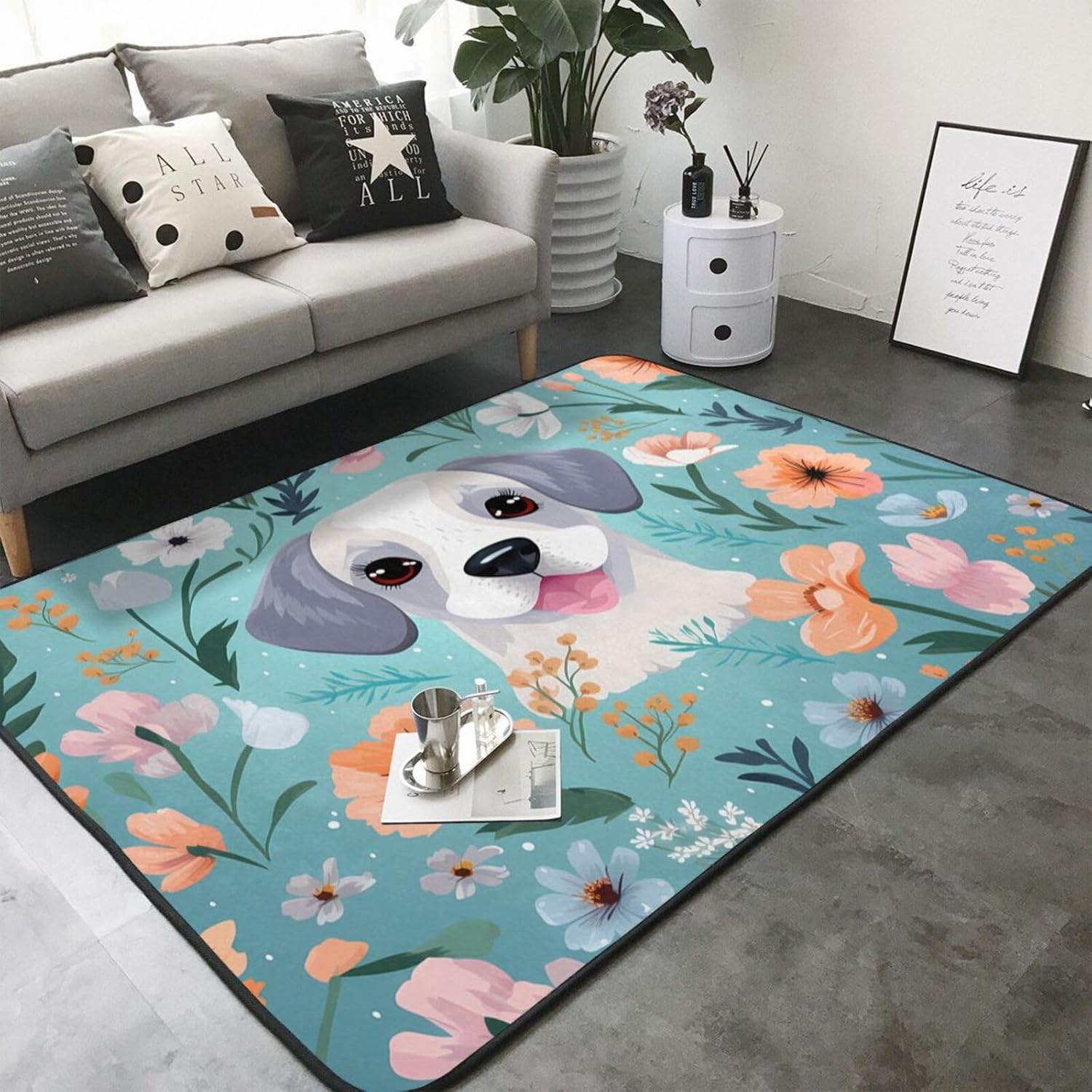 Puppy Pattern Printed Flannel Floor mat 80x58 inches for Bedroom, Living Room, Study Room Decorative Carpet