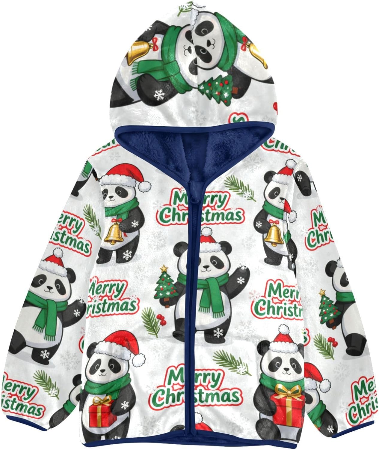 KLL Merry Christmas White Cute Panda Fleece Jacket Toddler Boy Children Plush Outerwear Navy Blue Baby Boys Hoodie