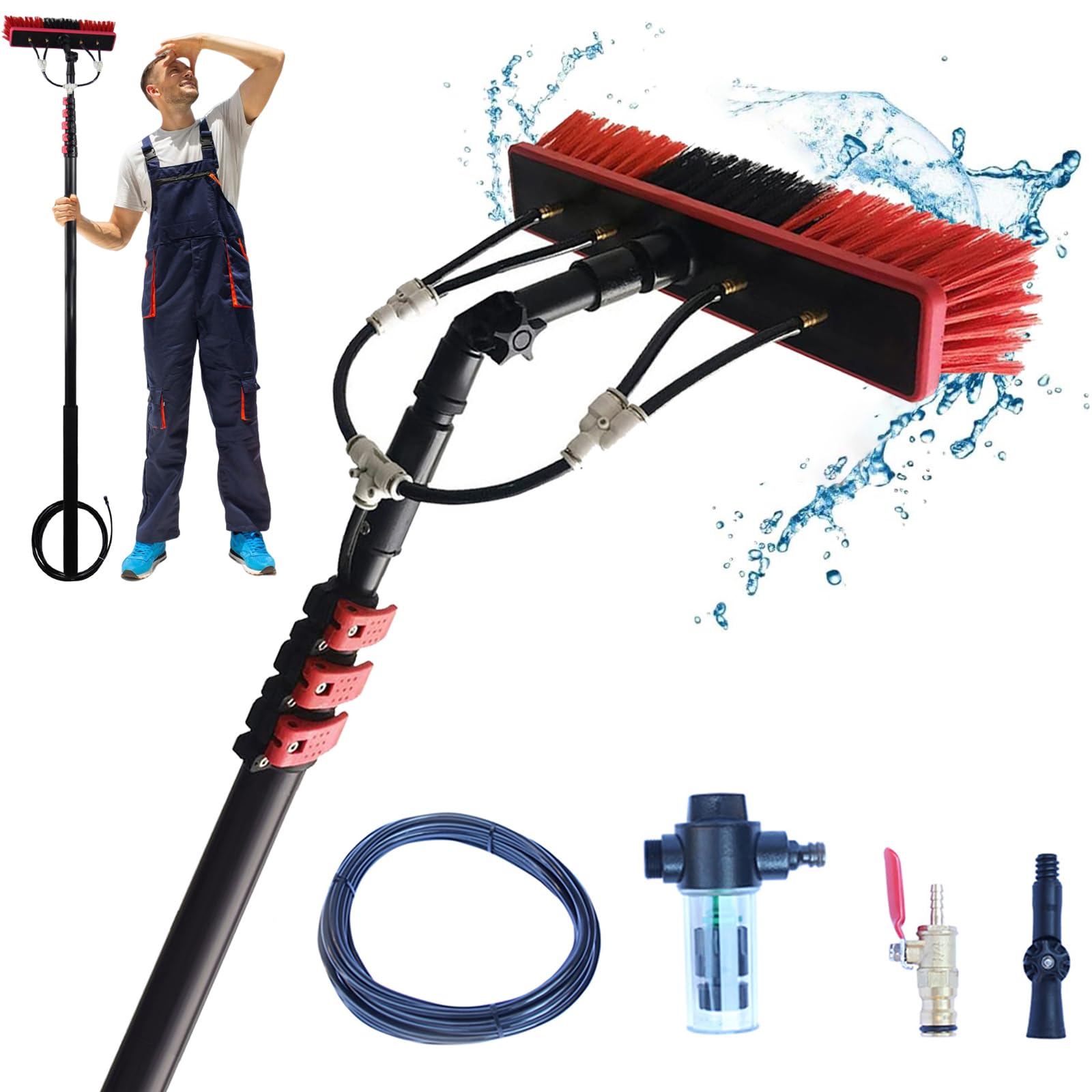 GYEQXKT Water Fed Telescopic Pole for Window Cleaning, Extendable Brush for Roofs, Veranda & Solar Panel Cleaning - 6m, 3.6m, 12FT - Efficient & Versatile Tool