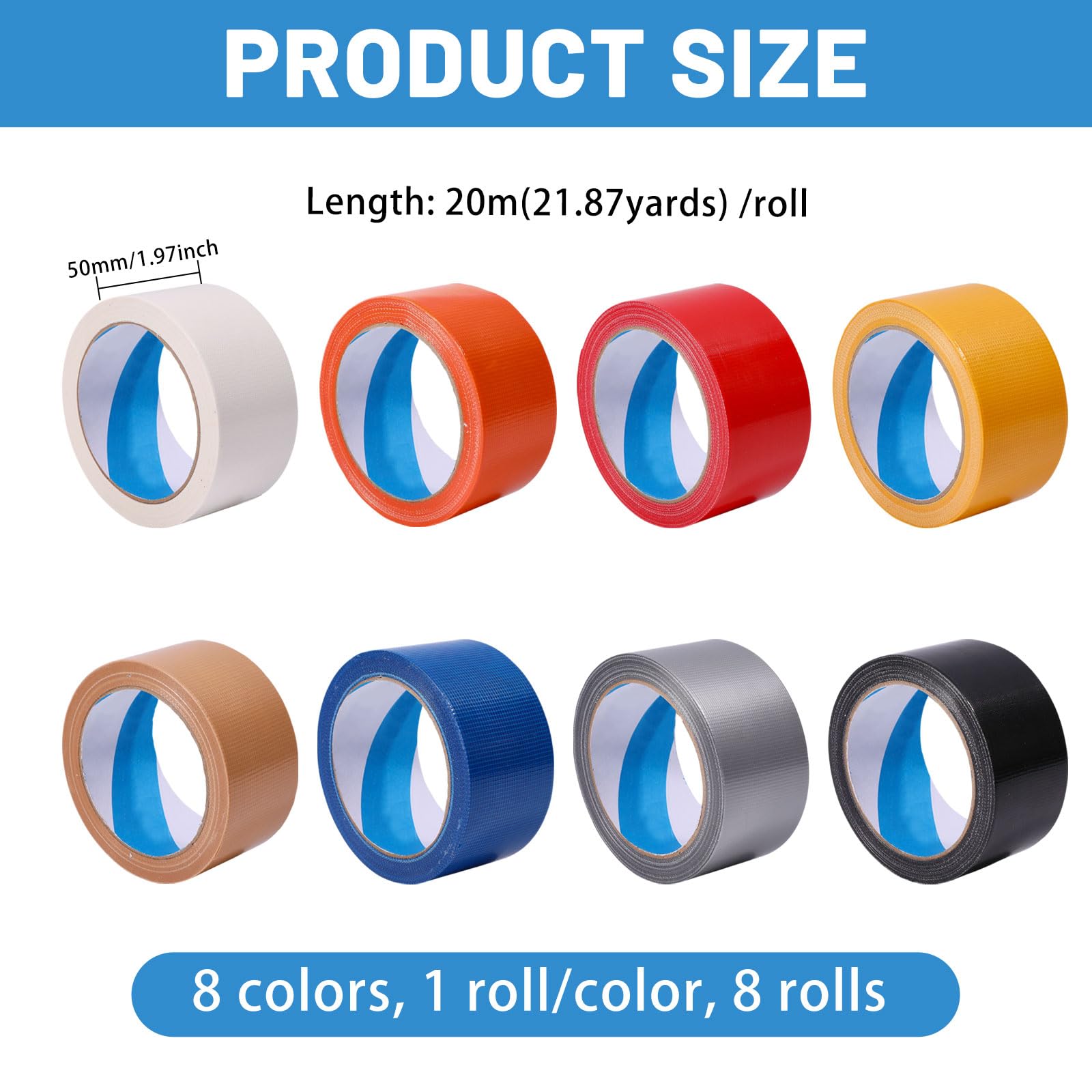 8 rotoli di nastro adesivo color arcobaleno 22 metri × 2 pollici nastro adesivo colorato impermeabile strappabile a mano nastro ad alte prestazioni per imballaggi, home office, progetti fai