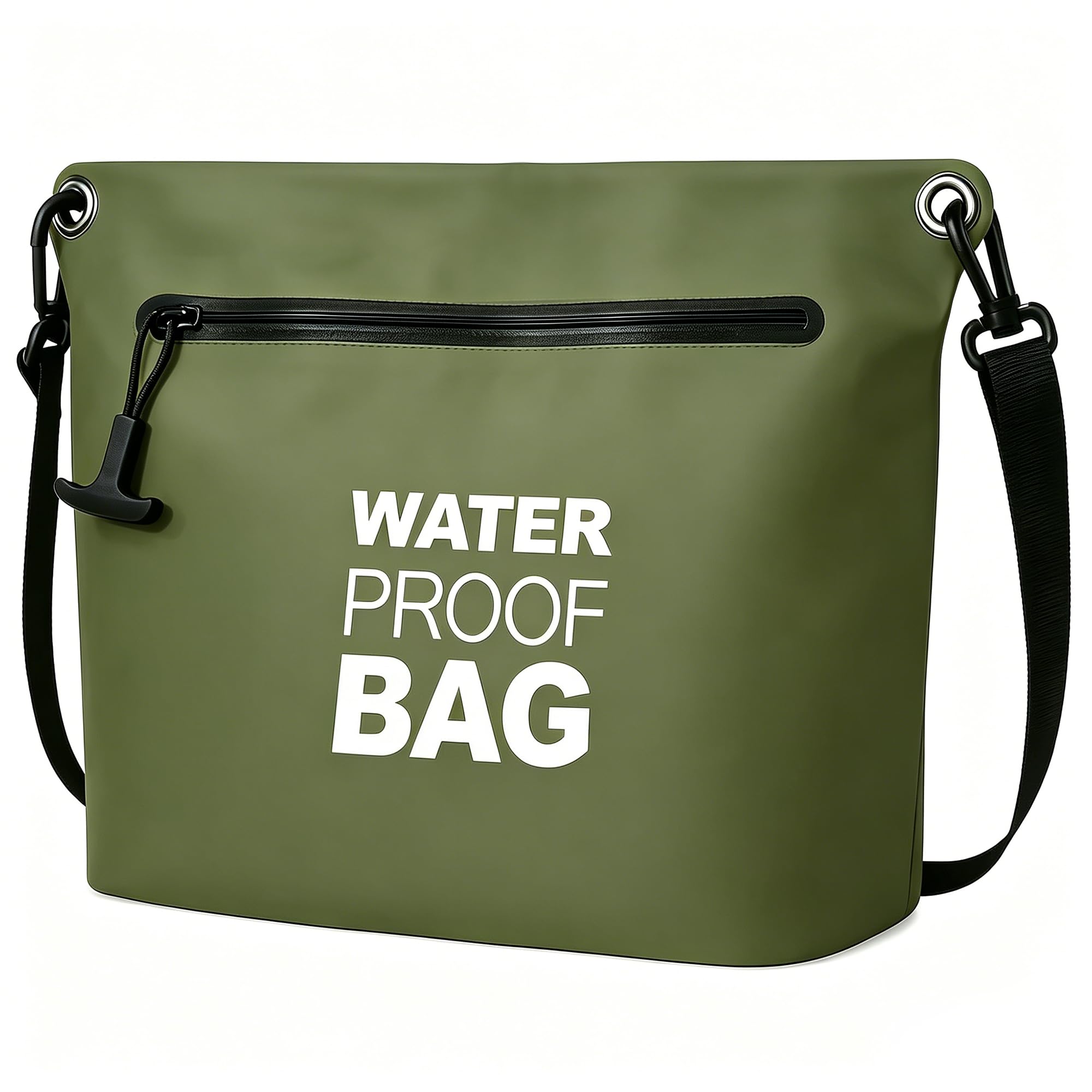 BLUEVER Borsa Impermeabile a Tracolla con Cerniera Ermetica, Borsa Dry Bag Leggera con Tracolla Regolabile per Spiaggia, Nuoto, Viaggi e Uso Quotidiano (verde militare)
