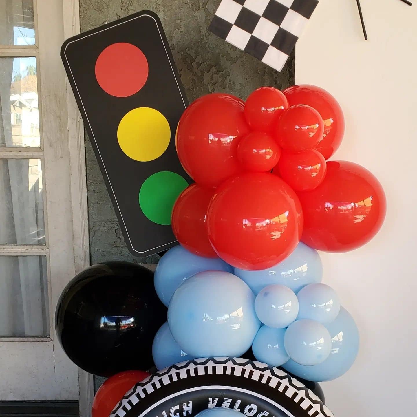 Race Car Balloons Arch Garland Kit,151pcs Red Blue Latex and Checkered Wheel Tire Balloons for Racing Car Two Fast Birthday Party Decorations - Image 6