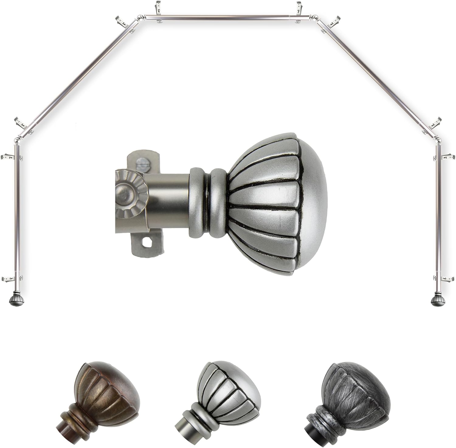 Flower 13/16" 5-Sided Bay Window Curtain Rod 18-28" (Each Side) - Cocoa
