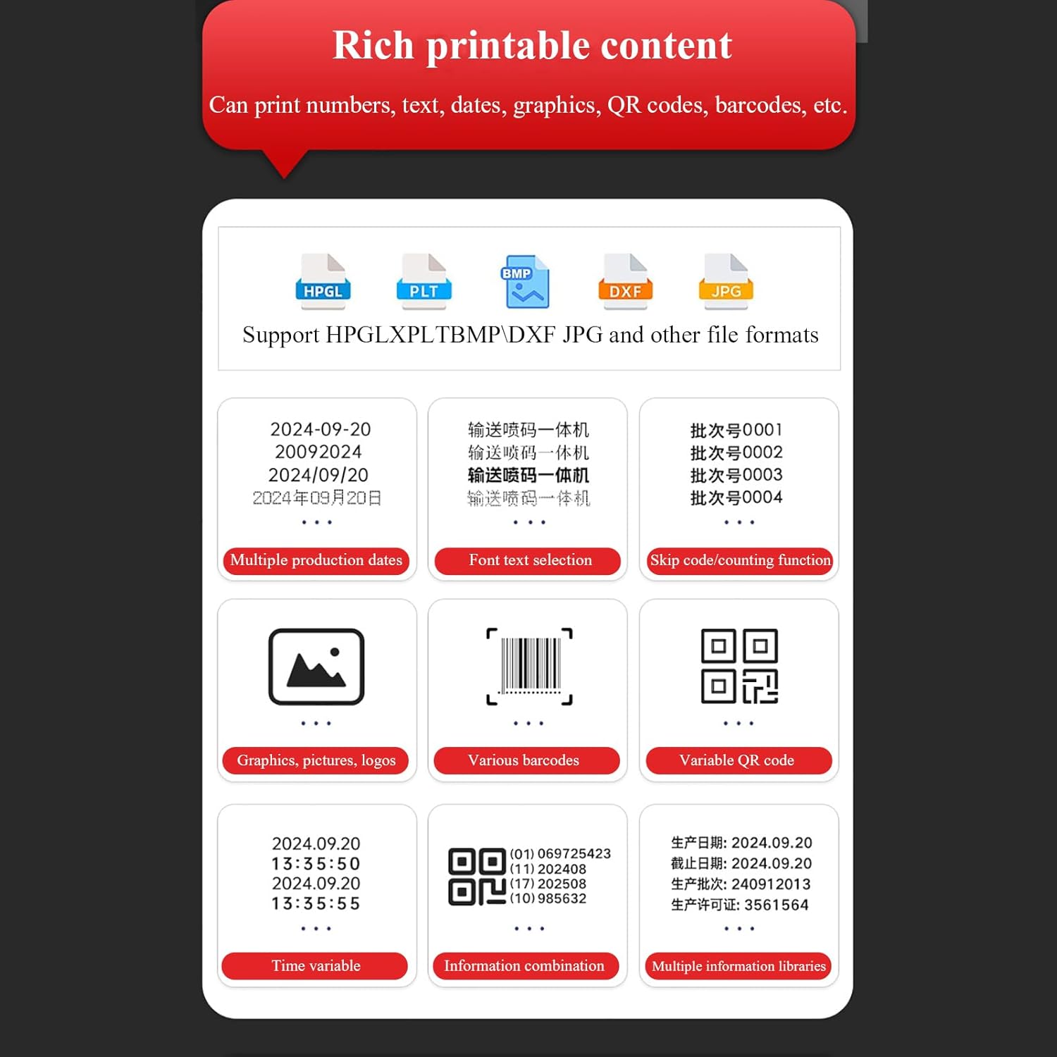 KEhtu Automatic Desktop Inkjet Printer with 4.3in Touch Screen, 40m/min Fast Inkjet, Photoelectric Synchronous Induction, Support for USB Flash Drive Import, Support for Communication Protocols