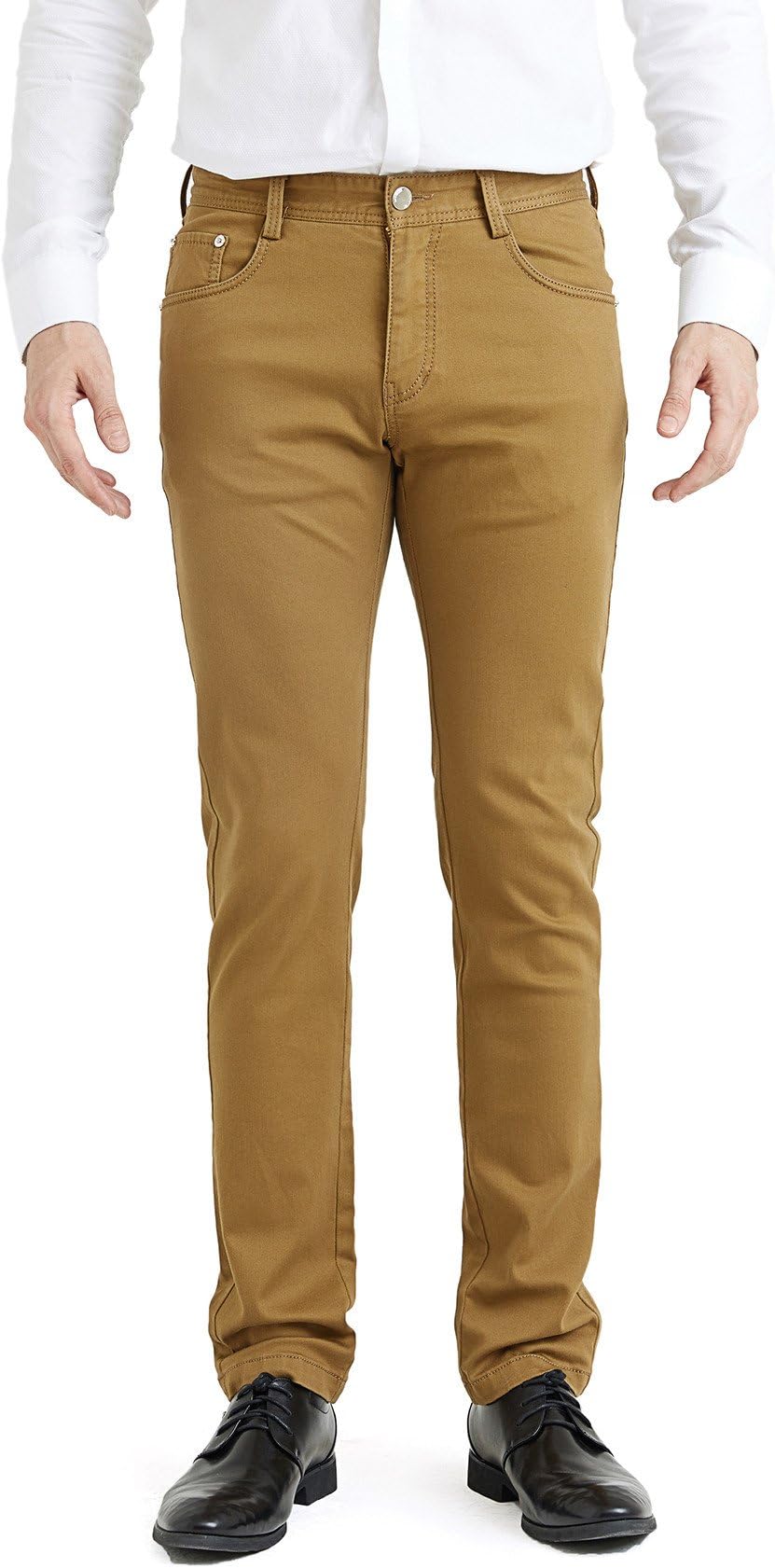 100FIXEO Men's Elastic Slim Casual Pants (33, Khaki)