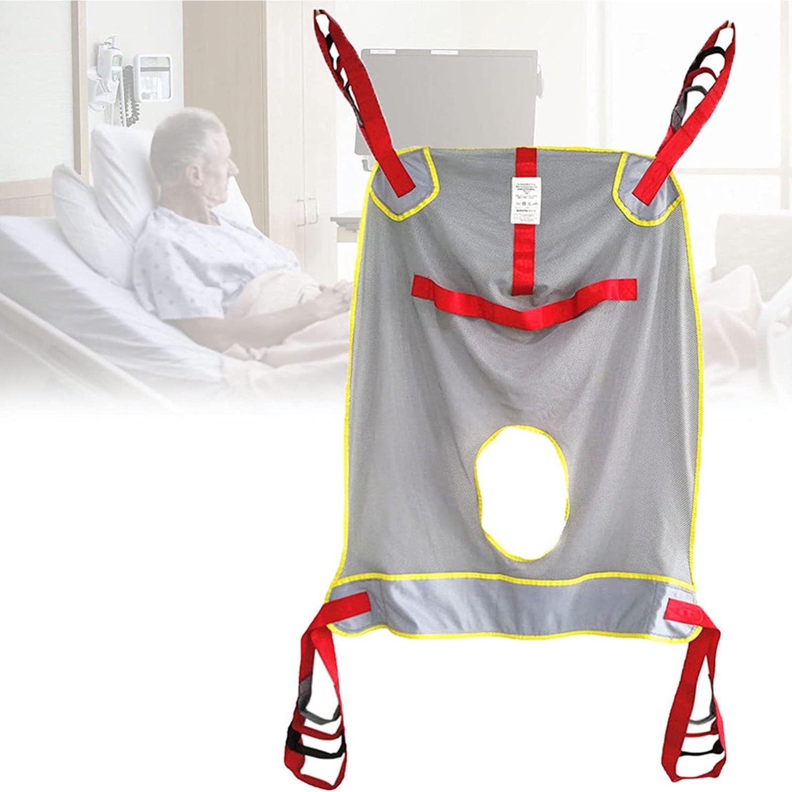 Arnés de elevación para Pacientes, arnés de elevación para Pacientes, arnés de Transferencia con 4 Cordones Ajustables y asa, arnés de Transferencia Resistente para Todo el Cuerpo para hospi