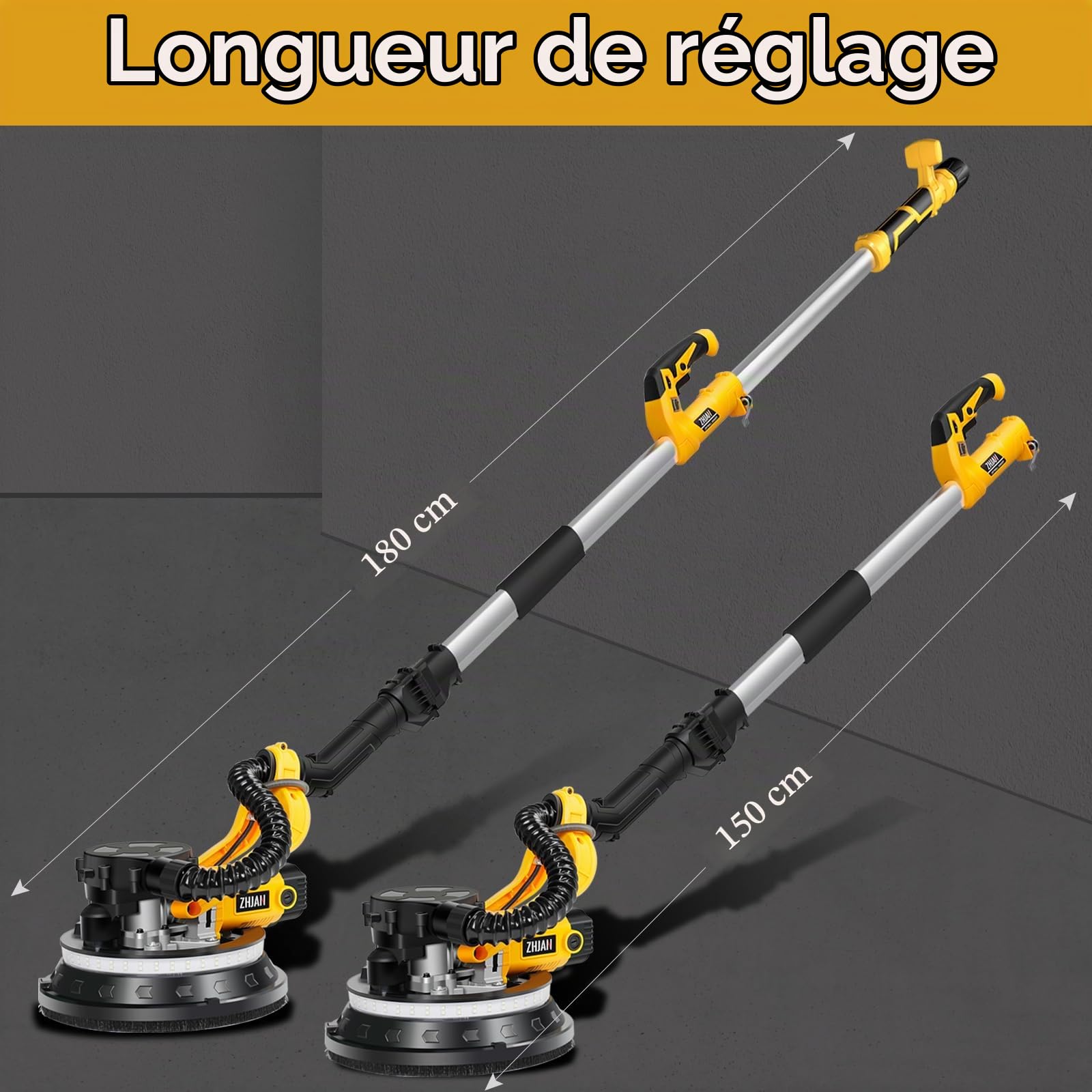 Ponceuse Girafe 880W, Ponceuse Murale et Plafond avec Aspirateur Intégré, 5 Vitesses Variables (1000-2100 RPM), Poignée Télescopique Pliable, LED, pour Plâtre et Placoplâtre
