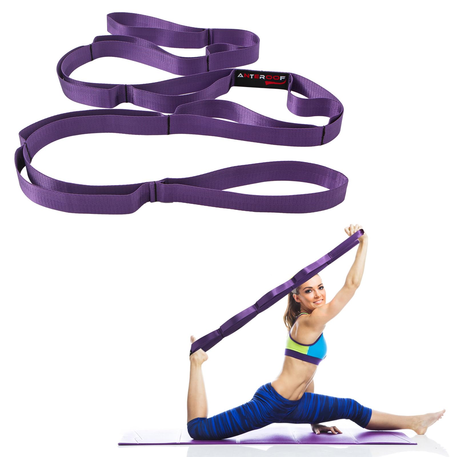 Sangle D'Étirement Yoga Avec 10 Boucles - Non Élastique, 190 Cm - Pour Stretching, Pilates, Physiothérapie - Homme & Femme