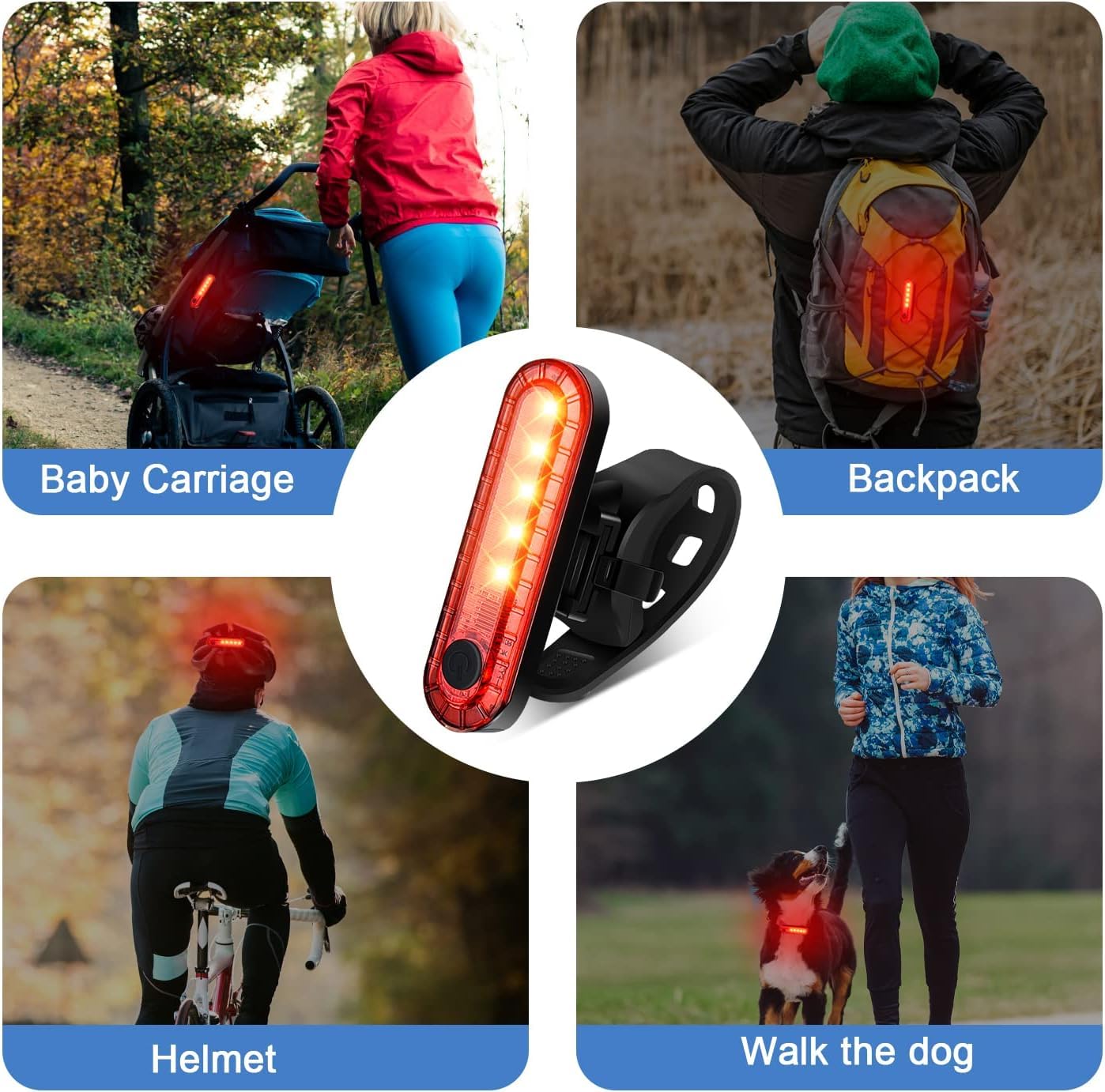 EBUYFIRE Feu Arrière Vélo USB Rechargeable - 120 Lumens, 4 Modes, Étanche IPX4, Installation Rapide sans Outils - pour VTT, Vélo de Route, Trotinette Électrique