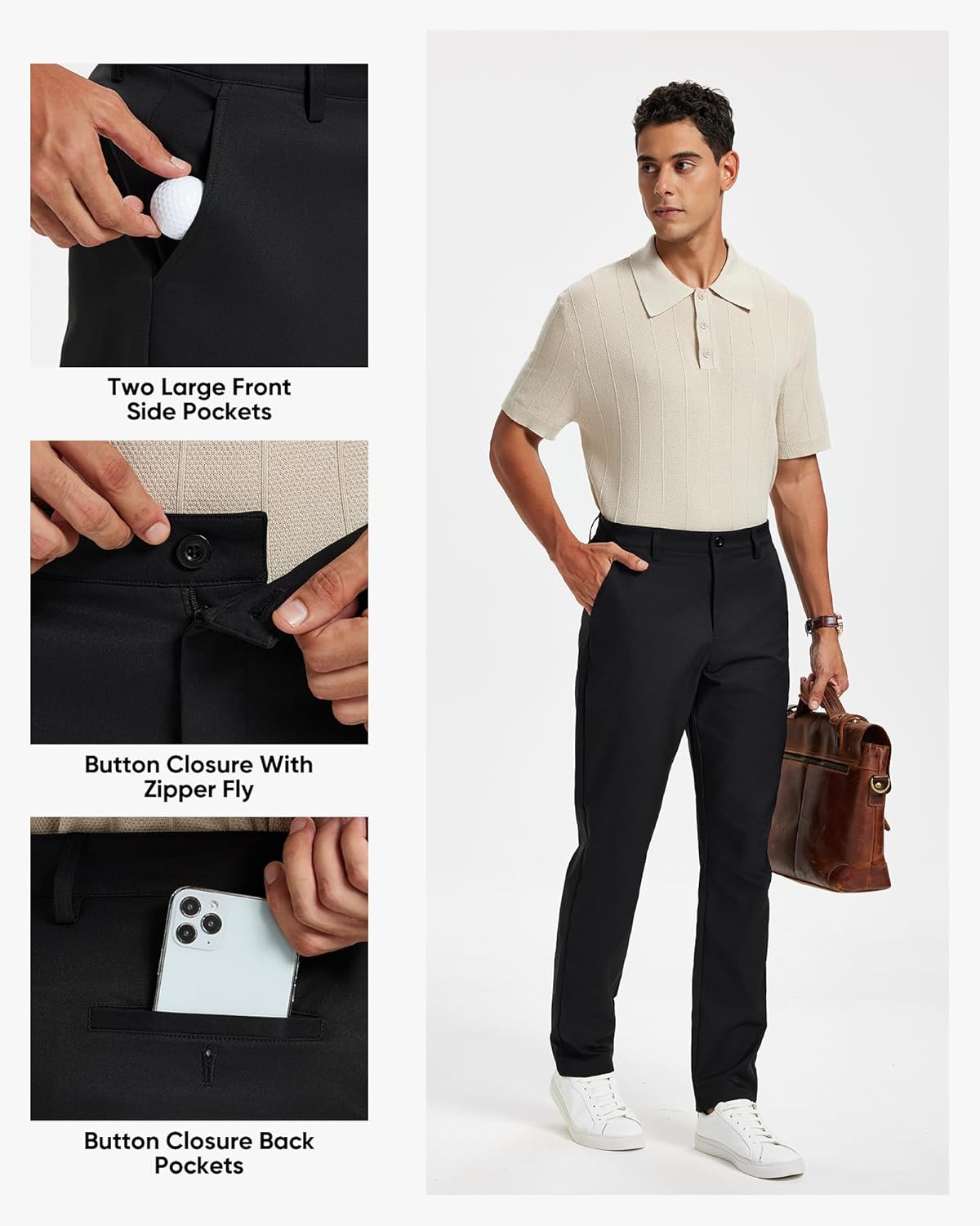 Men's Classic Fit Stretch Golf & Dress Work Pants 30''/32''/34'' - All-Day Comfort Performance Trousers for Business & Travel - Image 5