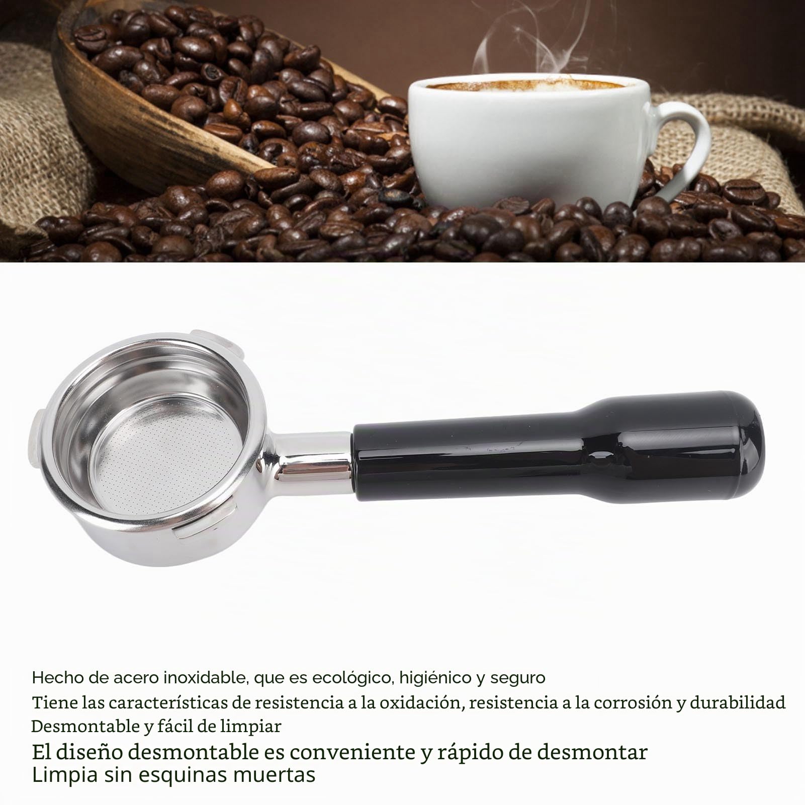 Portafiltro sin fondo de 58 mm, 3 orejas, mejora de extracción, resistencia a la oxidación, desmontable, 58 mm, portafiltro sin fondo, fácil de limpiar para (negro)