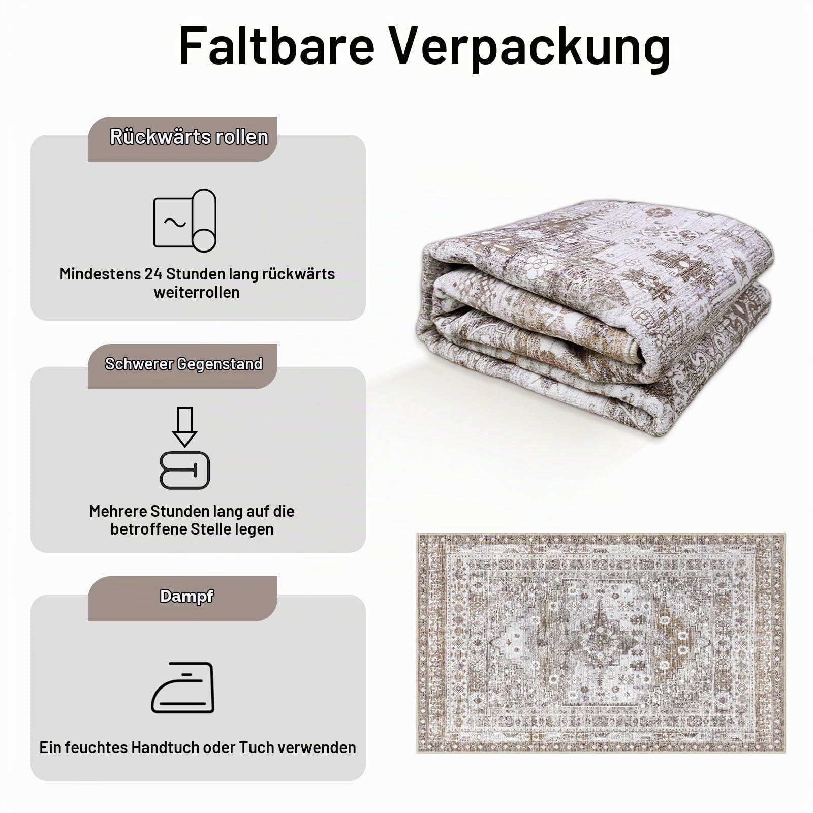 Capslpad Vintage Teppich Wohnzimmer 120x180cm, Kurzflor rutschfest Waschbarer Teppiche, Weich Boho Wohnzimmerteppich für Schlafzimmer Büro Esszimmer, Braun