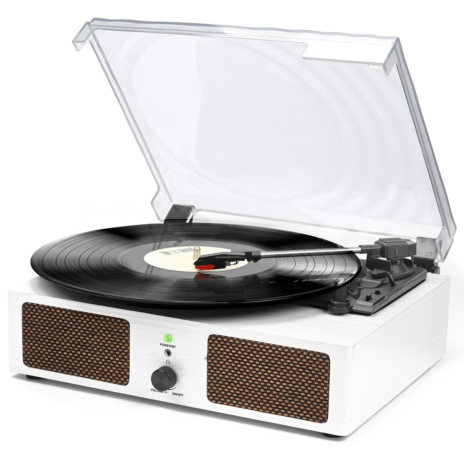 Udreamer Giradischi, Giradischi con Altoparlanti Integrati e Trasmissione a Cinghia Bluetooth, Fonografo Vintage con 3 Velocità per il Divertimento Musicale e la Decorazione Della Casa Bianco