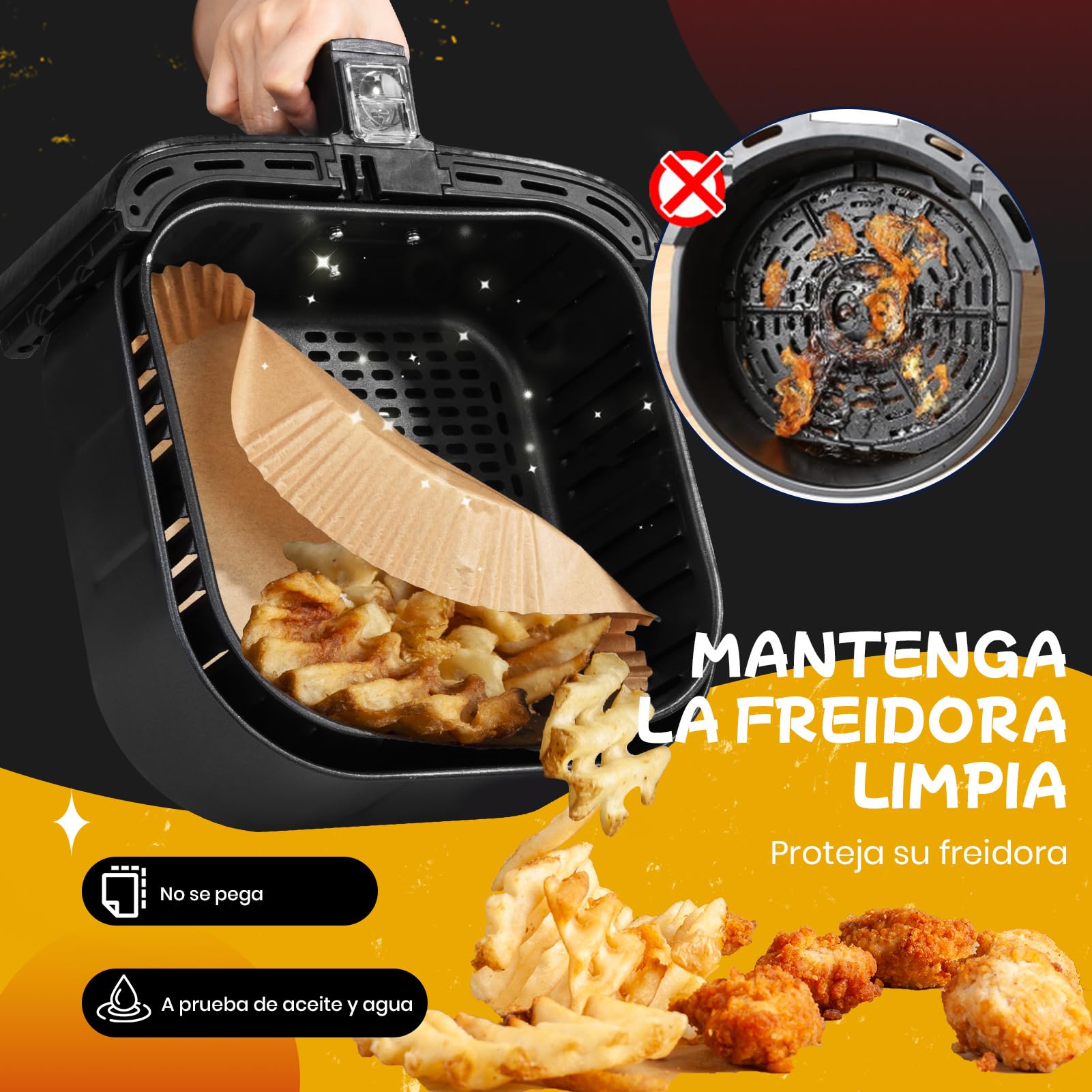 300 Stück quadratisches Papier für Luftfritteuse, 5-7 l, 20-24 cm, Einwegpapier, antihaftbeschichtet, perfekt für COSORI Cecotec 5,5, 6 l
