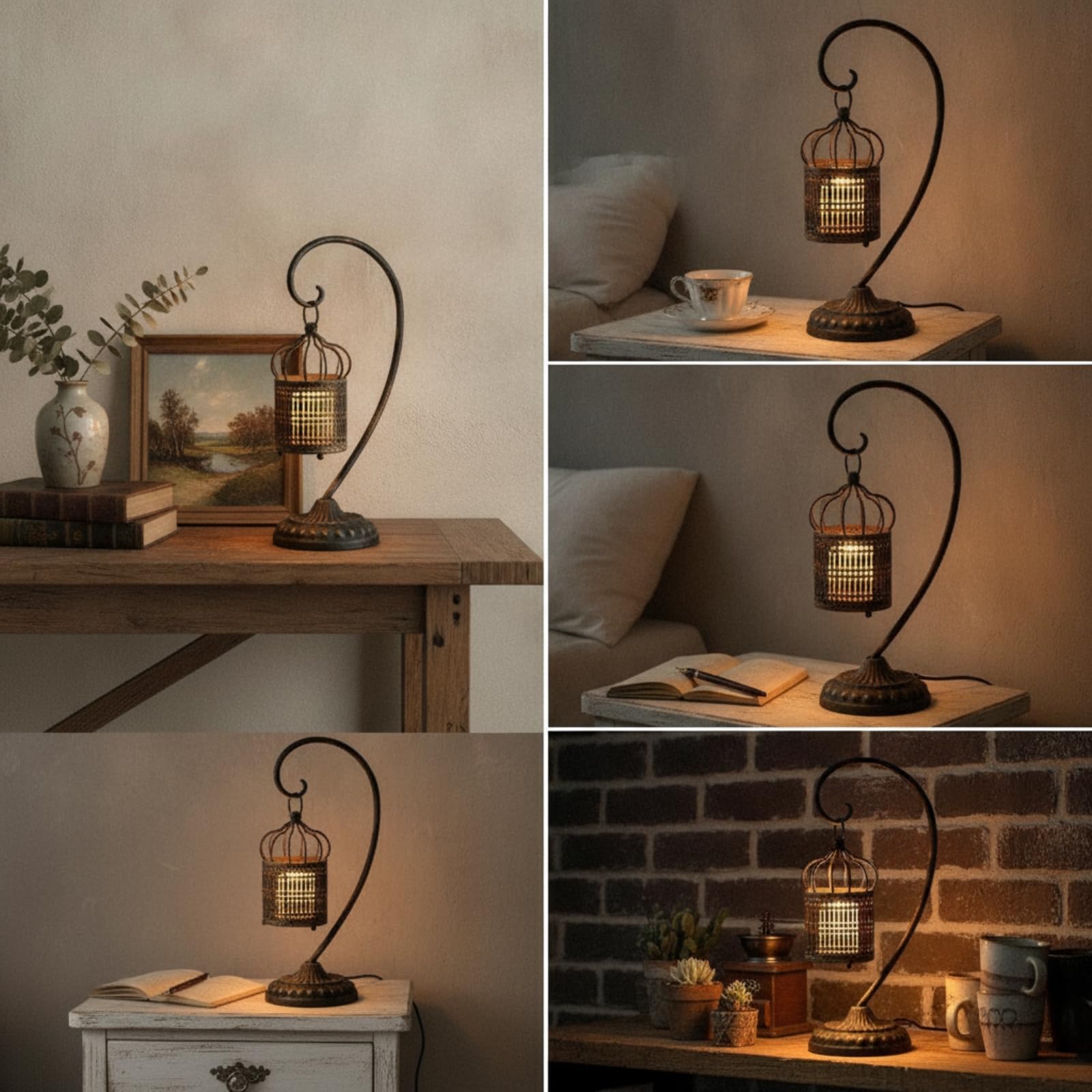 Baoblaze Farol Decorativo Farol de Mesa Portavelas Linterna de Hierro Ornamento Clásico Estilo Francés Difusor de Vela Adecuado para Comedor Estudio Decoración Navideña, Negro Retro