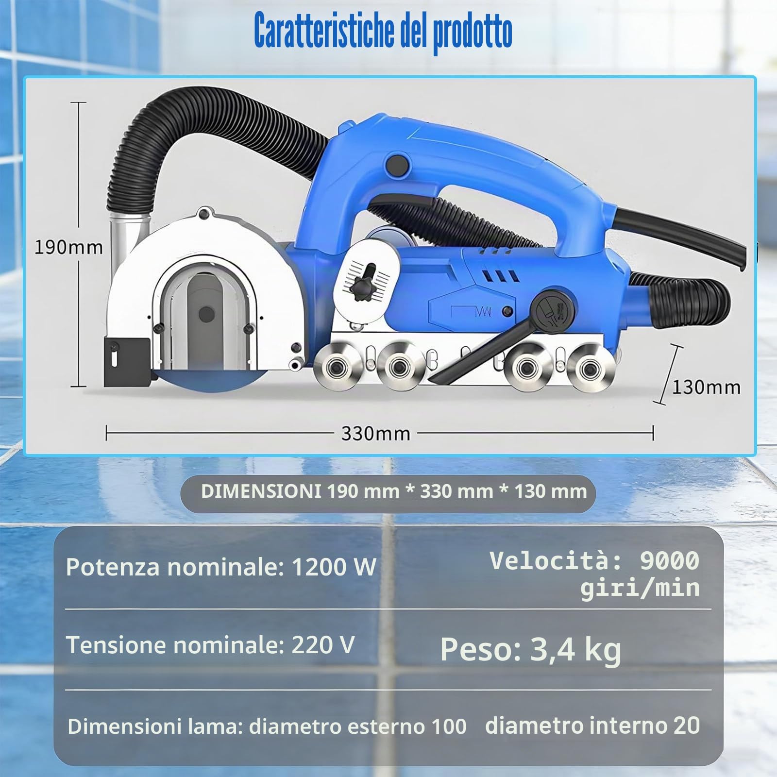 Pulitrice Elettrica per Fughe da 1200 W, Macchina Elettrica per la Pulizia delle Fughe delle Piastrelle, Rimuove la Malta o Pulisce Le Fughe, Le Giunture o Gli Angoli delle Piastrelle.