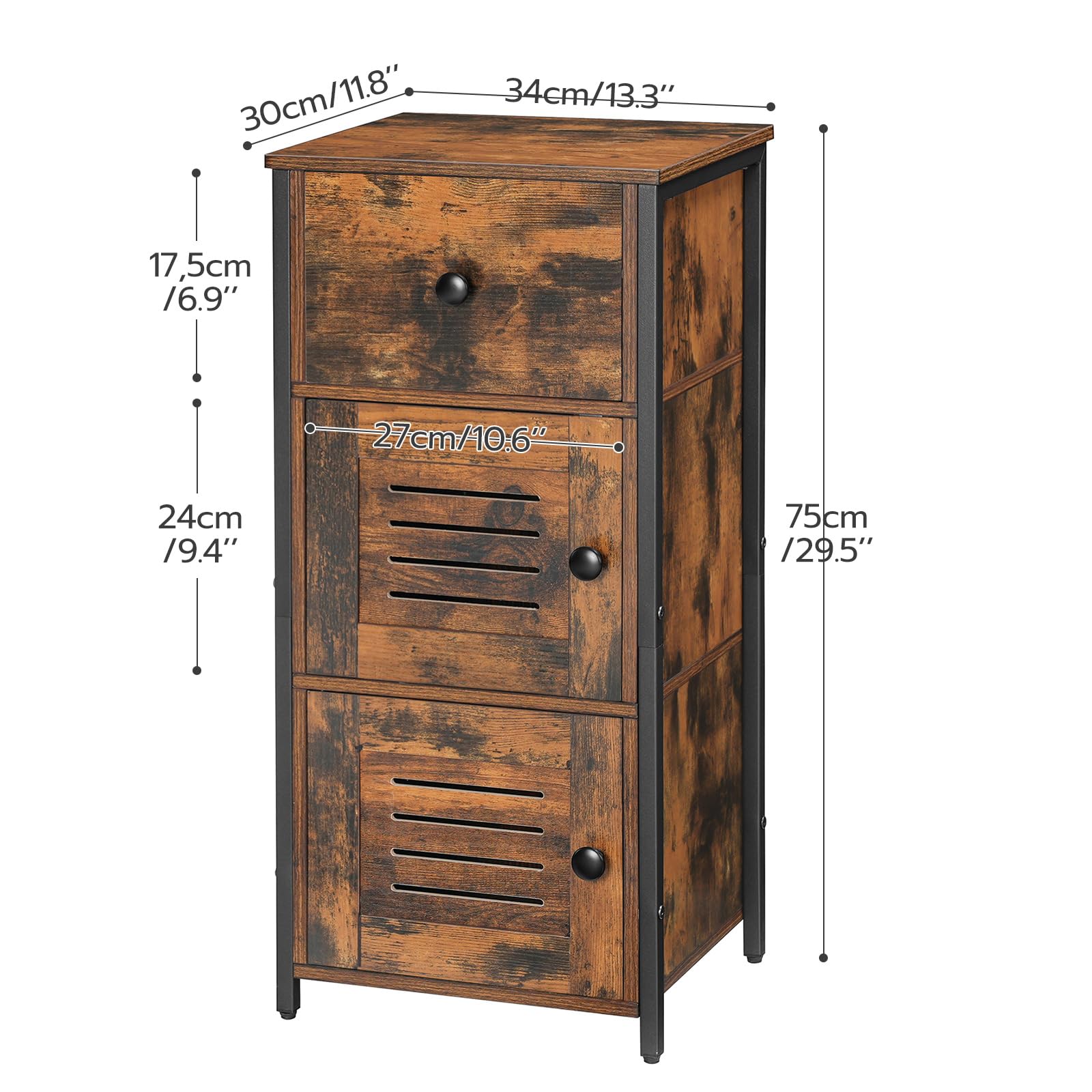 HOOBRO Beistellschrank mit Schublade, Kommode Schrank im Vintage-Stil, verstellbare Ablage, Kleiner Telefonschrank, für Wohnzimmer, Schlafzimmer, (30 x 34 x 75 cm) Dunkelbraun und Schwarz EBF15CW01G1