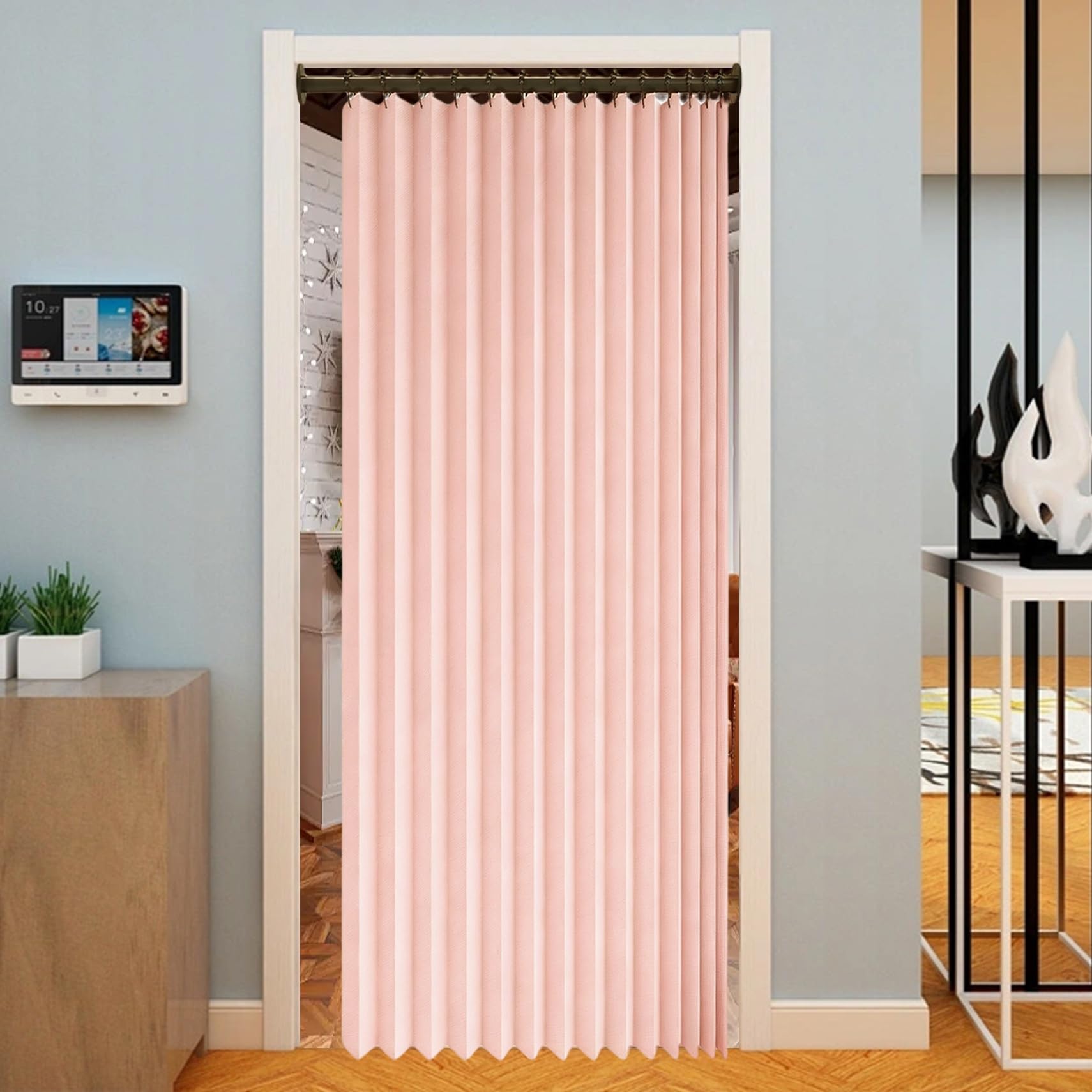 Rideau accordéon porte 130x170 rose isolant thermique et phonique