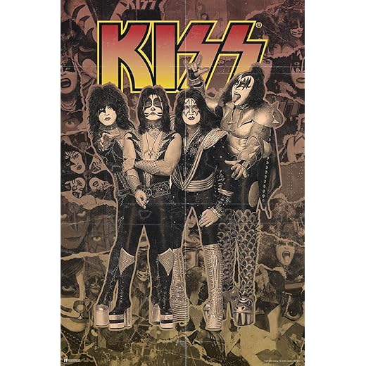 Kiss Poster Band Photos Montage Kiss Band Merchandise Kiss Collectibles Kiss Memorabilia Heavy Metal Music Merch 1970s Retro Vintage Makeup Accessories Concert Cool Wall Art Print Poster 24x36