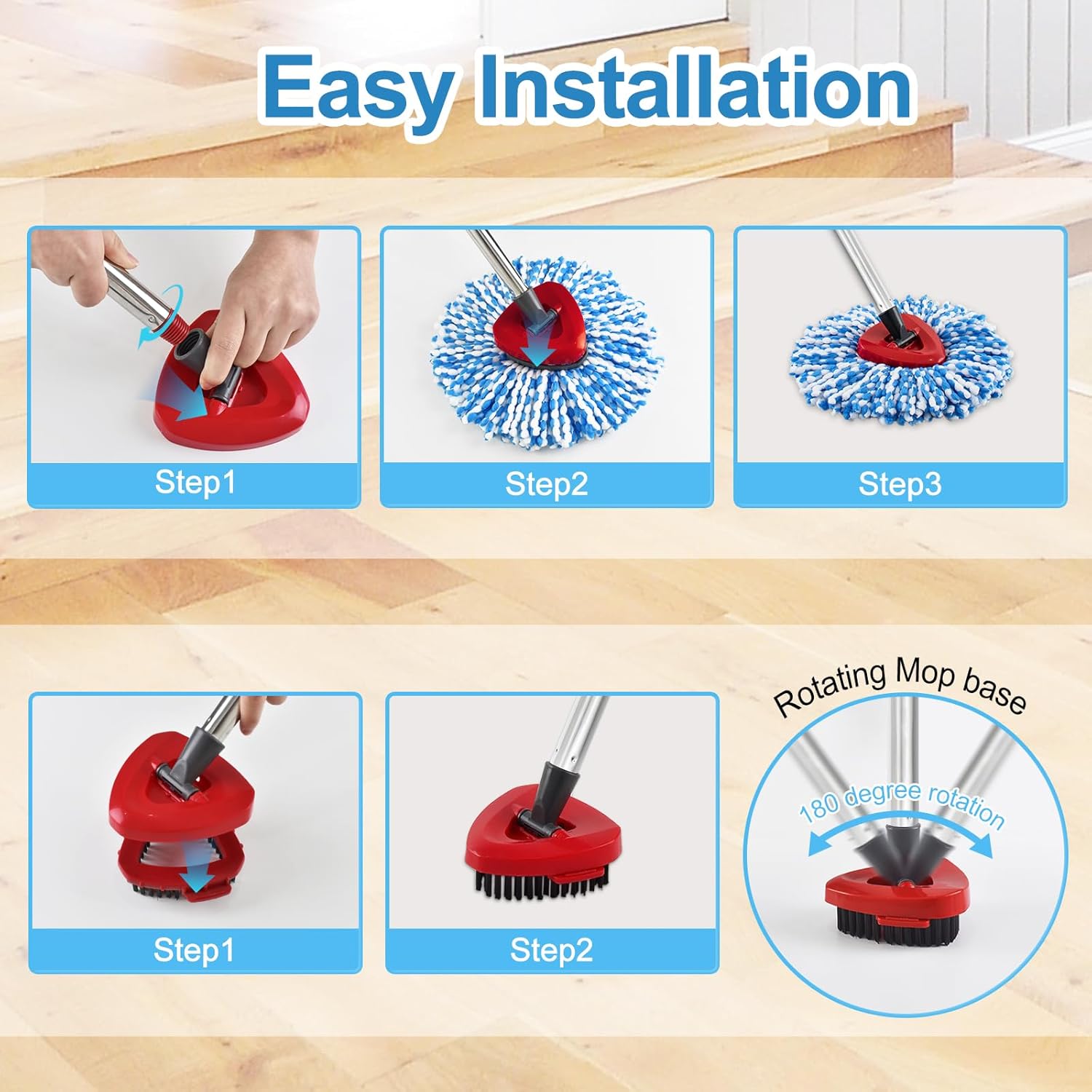 Spin Mop Handle, Mop Replacement Heads,Brush,Base Compatible with OCedar RinseClean 2 Tank,Inclued 2 Microfiber Mop Heads,1 Mop Base,2 Brush and 4-Section Mop Handle for Ocedar,Use for Floor Cleaning thumbnail