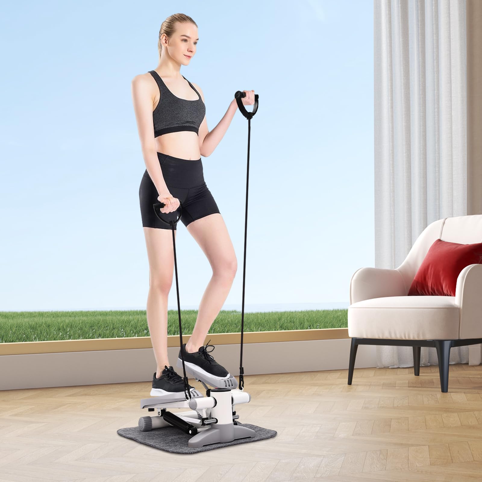 Stepper do fitnessu, stepper schodowy z taśmami oporowymi, ekran LED, antypoślizgowa, silikonowa mata do odchudzania, modelowania codziennych ćwiczeń, nośność 150 kg