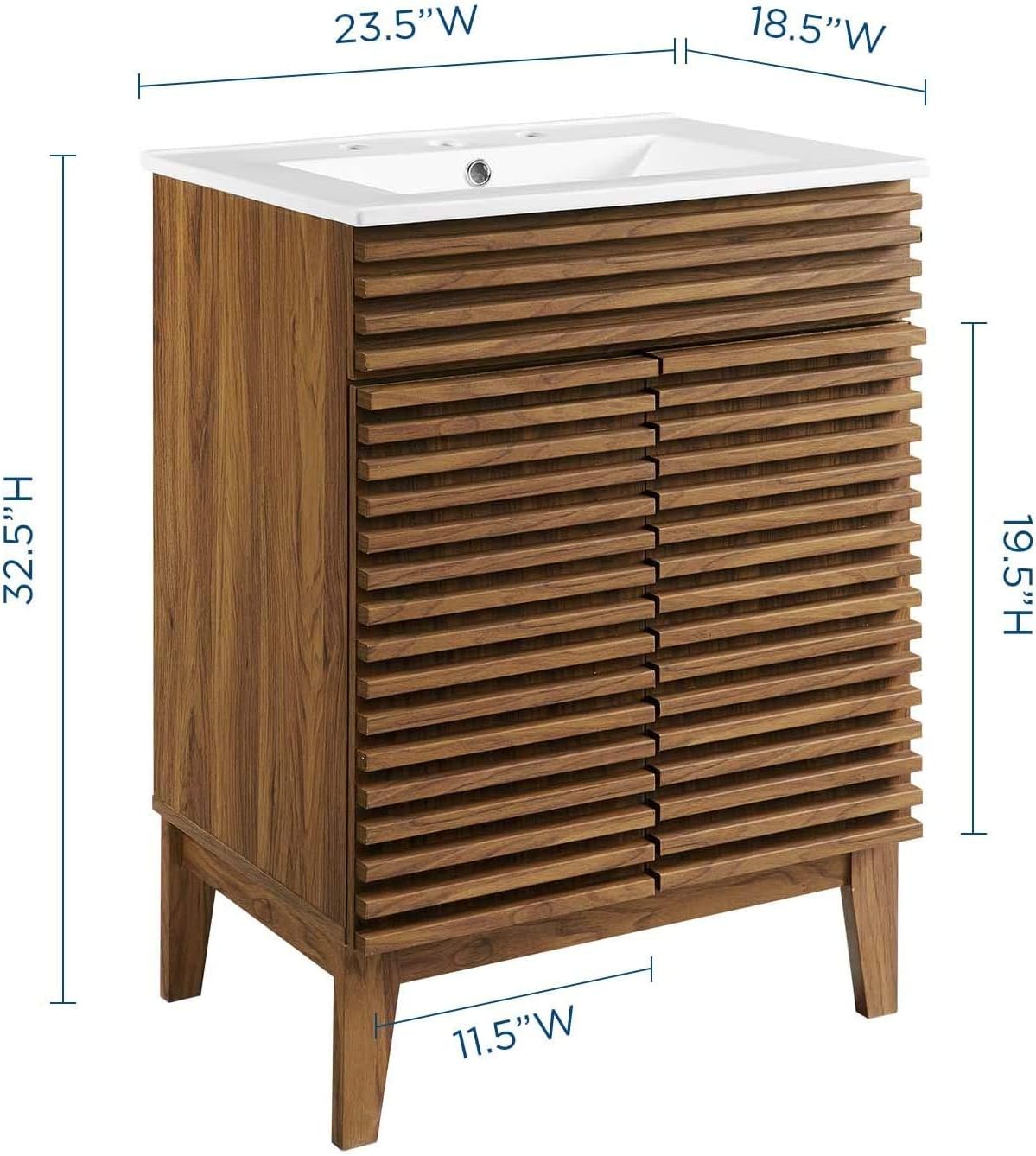 Modway Render Mid-Century Bathroom Vanity With Sink in Walnut White,24 Inch : Tools & Home Improvement