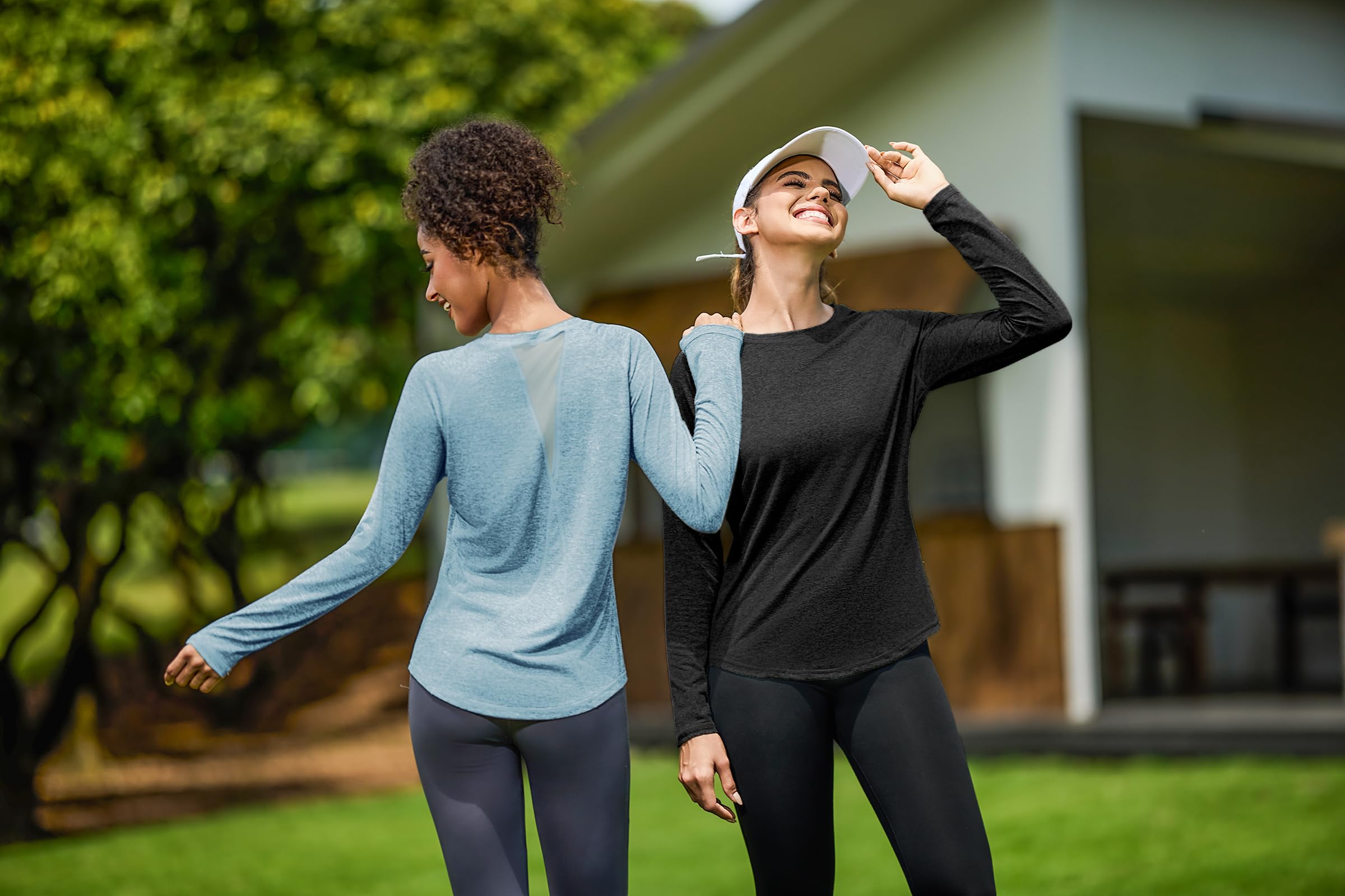 Gyabnw Camiseta Deportiva Mujer Camisa de Manga Larga con Cuello Redondo para Fitness Yoga Correr y Pilates