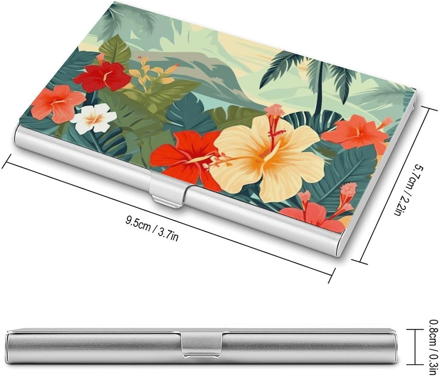 Summer Hawaiian Business Card Case Metal Slim Business Card Holder Professional Name Card Holder Pocket Metal Case Business Card Wallet Pocket Wallet Name Card Case for Women Men