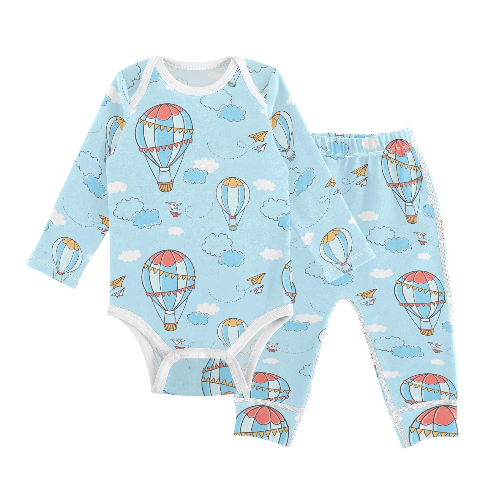 vvfelixl Baby Bodysuits Pants Sets Colorful Hot Air Balloons Long Sleeve Baby Onesie Clothes for Boys Girls 3-6M