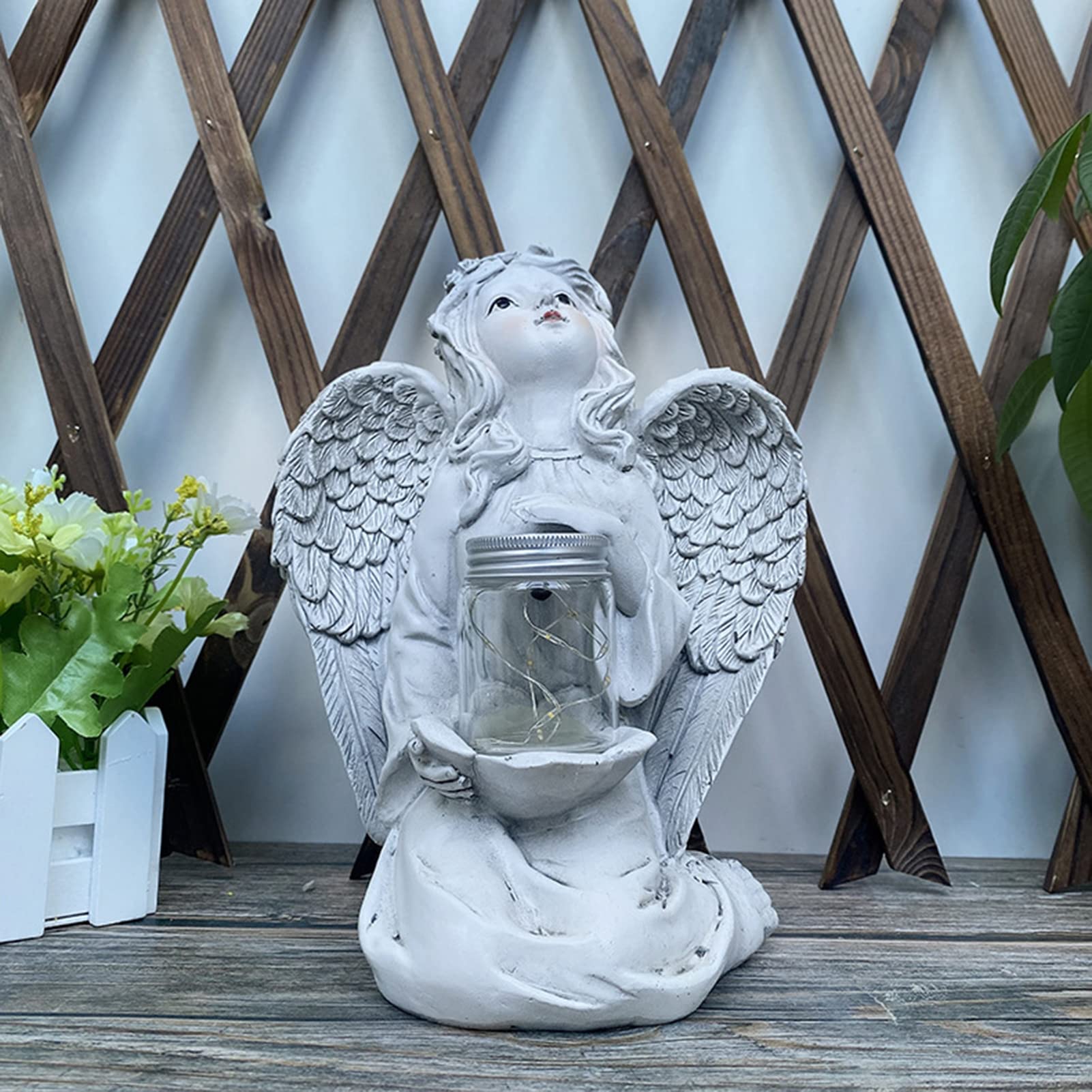 Estatua De Jardín con Luz Solar Ángel Chica con Alas Adornos De Resina para Decoración De Patio, Interior Y Exterior