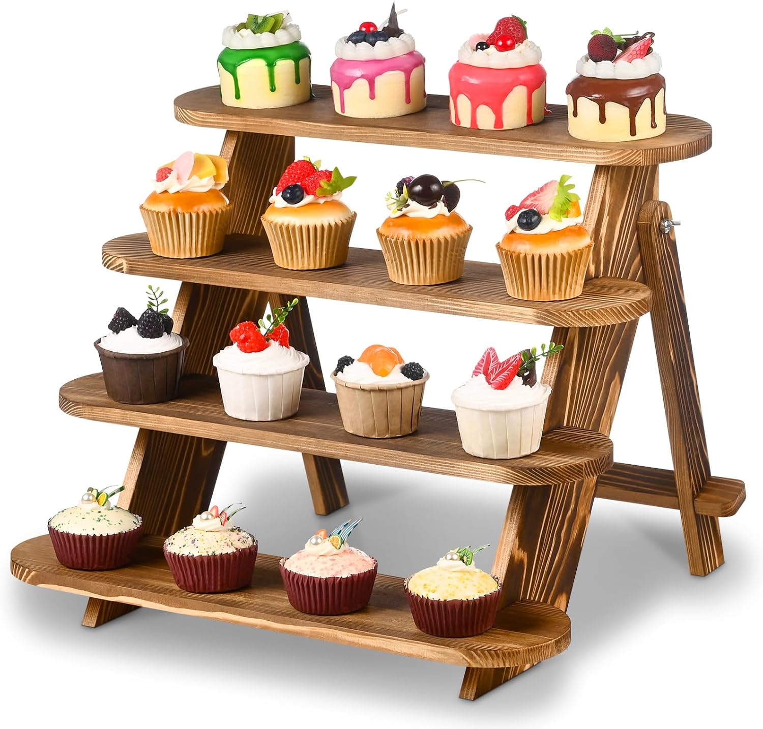 Wood Cupcake Display Stand, 4 Tier Wooden Cupcake Stand, Wooden Display Risers for Dessert, Table Cake, Wedding, Party