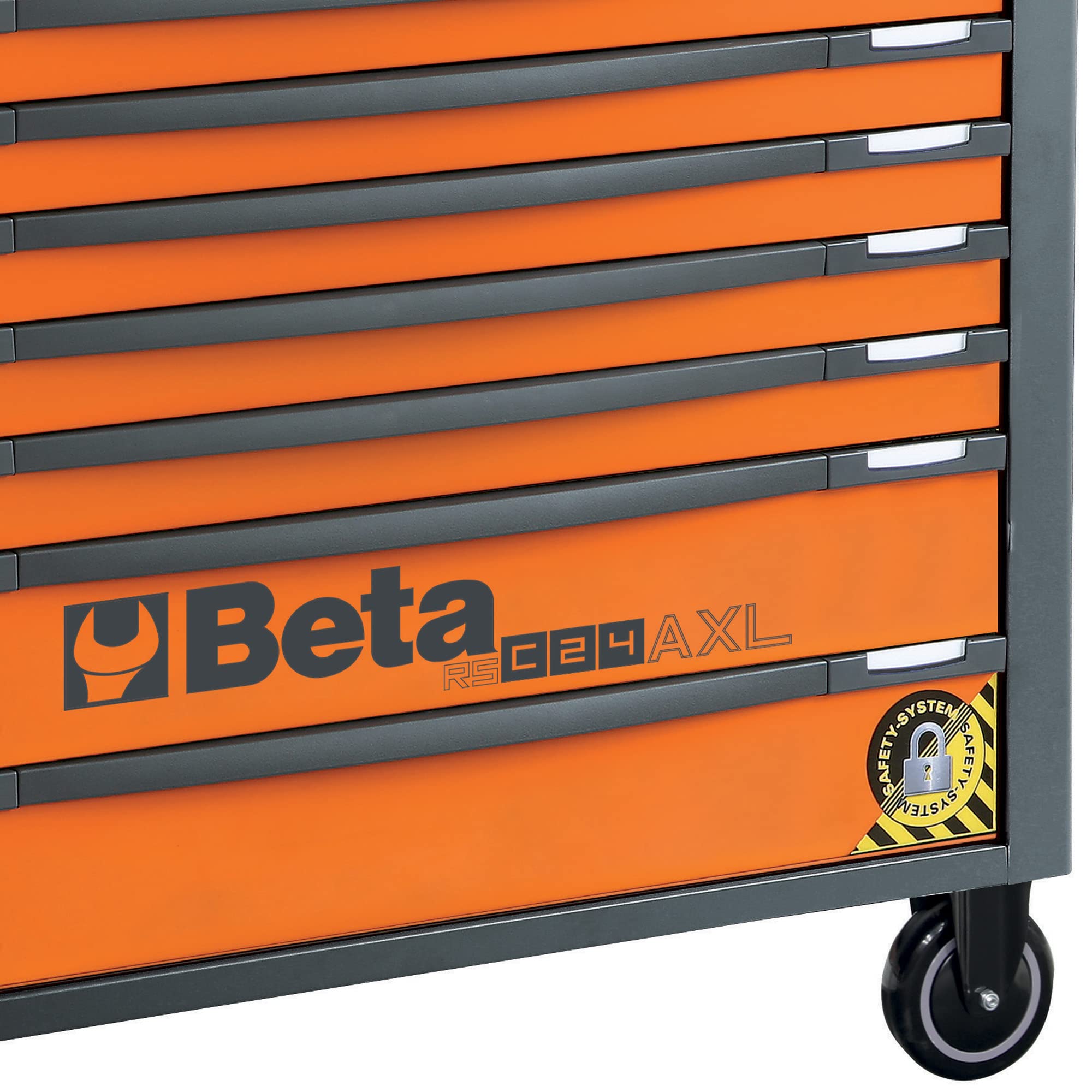 Beta - RSC24AXL/8-O skrzynka narzędziowa 8 szuflad, z zabezpieczeniem przed przewróceniem, długi model 882 x 367 mm pełne wysuwanie, zamontowana na szynach teleskopowych na łożyskach kulkowych, pomarańczowa, 024004281