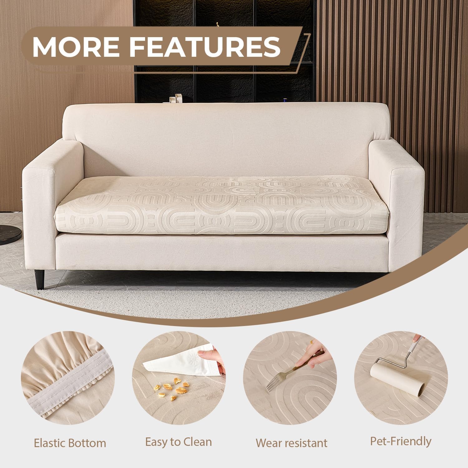 Couch Cushion Covers for Sectional Sofa Seat Cushion Cover Stretch Washable Separate Sofa Slipcovers Wear-Resistant Universal Furniture Protector (Ivory, 1 Love seat Cover)