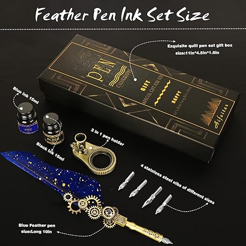 Miniatura 2 de Juego de tintas para caligrafía, incluye bolígrafo de plumas, 2 botellas de tinta de color, soporte 2 en uno, 4 puntas de acero inoxidable, caja de