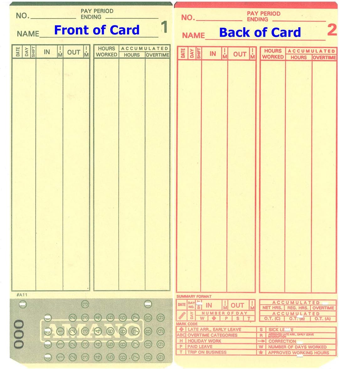 (2000) Amano MJR7000 and MJR8000 Time Clock Cards, 000099 Number Series Office