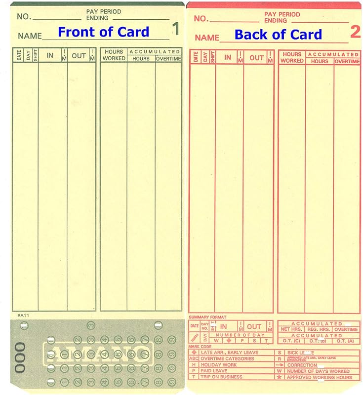 Compumatic Time Cards for Amano MJR-7000 & MJR-8000 Clocks (1000/Box) | 10 Groups Numbered 000–099. Card dimensions 3.25in W × 7.375in L. For Microder series only. Not for MJR-Plus or MJR-PLUSez