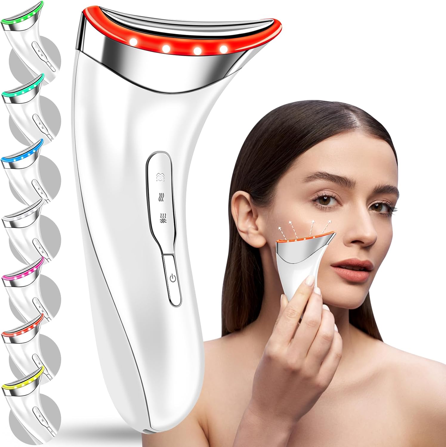 Facial Massager Face Lifting Device, Red-Light-Therapy-for-Face and Neck, Face Massager with 7 Color Face Toning Devices (White)