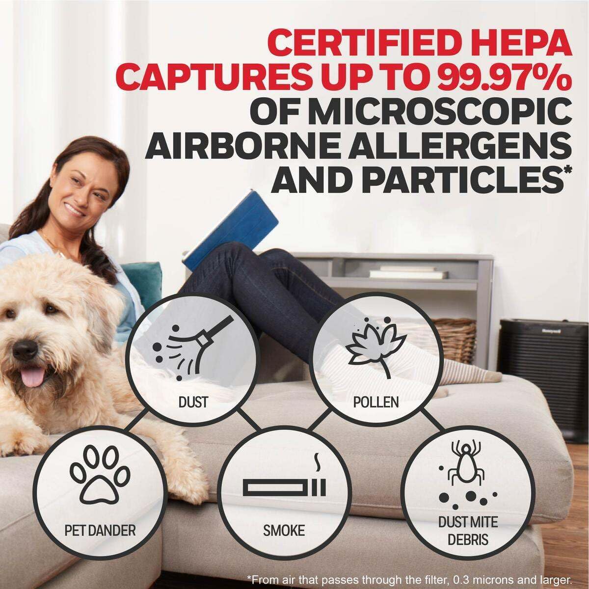 Honeywell HEPA Air Purifier Filter R, 3-Pack for HPA 100/200/300, 3000 and 5000 Series - Airborne Allergen Air Filter Replacement Targets Wildfire/Smoke, Pollen, Pet Dander, and Dust - Image 4