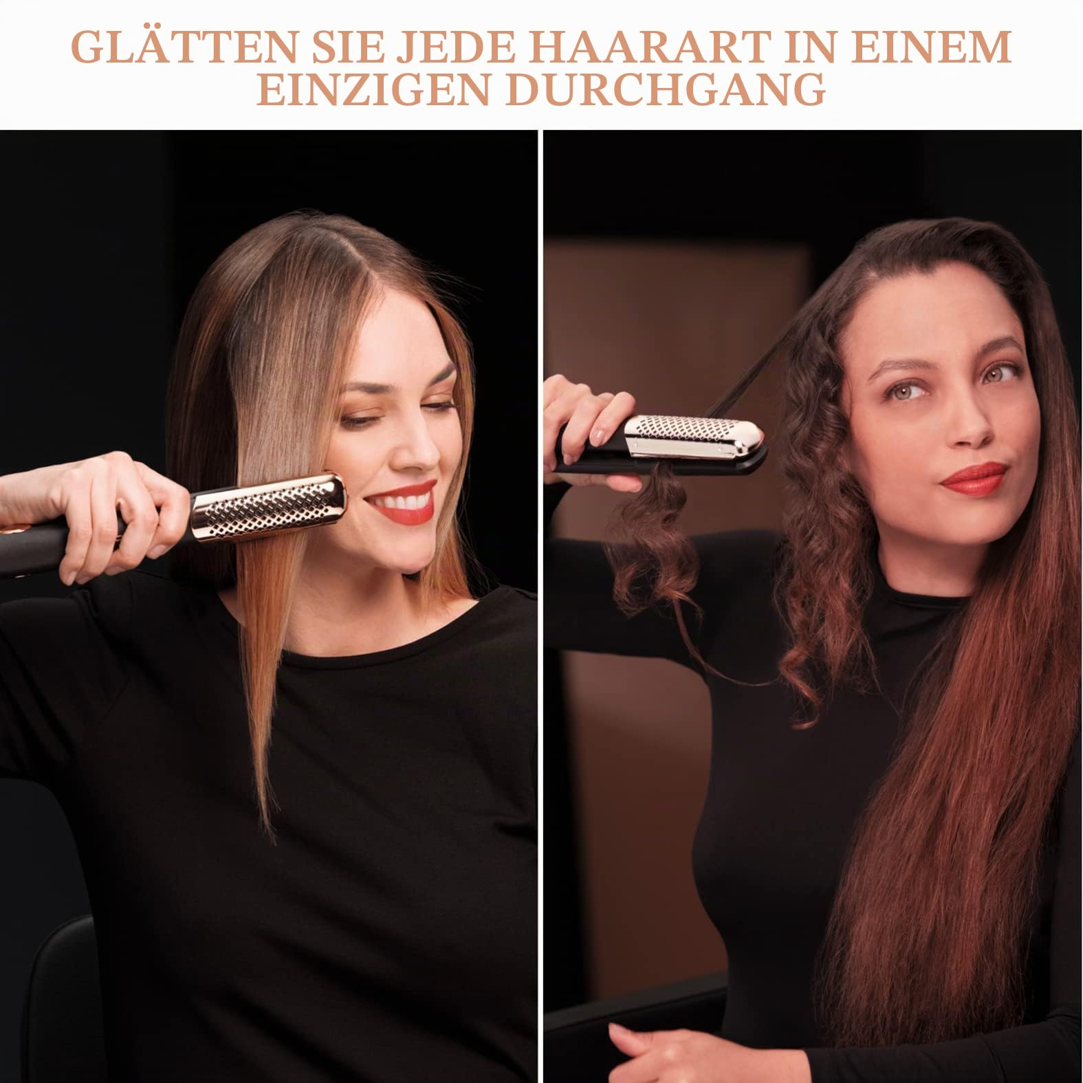 Rowenta Professioneller Haarglätter, Keramikbeschichtung, glatt und lockig, außergewöhnliches Gleiten, wärmeisolierende Spitze, automatische Abschaltung, Ultimate Experience, Schwarz/Kupfer SF8230F0