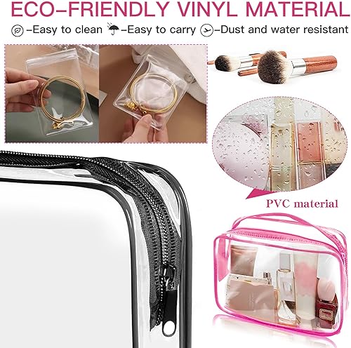 Miniatura 2 de ZHOOGE Paquete de 6 bolsas de aseo para maquillaje, bolsa de cosméticos, bolsa de aseo transparente aprobada por la TSA con cremalleras, bolsa de