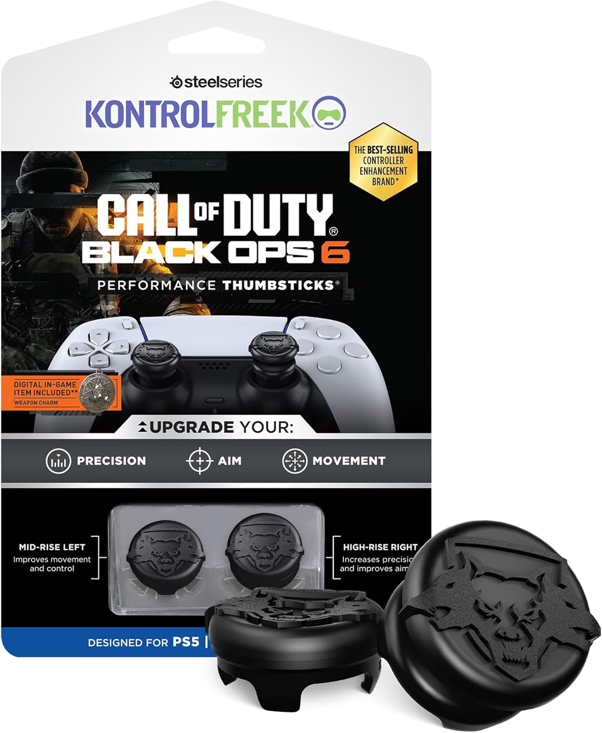 KontrolFreek Call of Duty: Black Ops 6 Performance Thumbsticks for PlayStation 4 (PS4) and PlayStation 5 (PS5) | 1 High-Rise, 1 Mid-Rise | Black