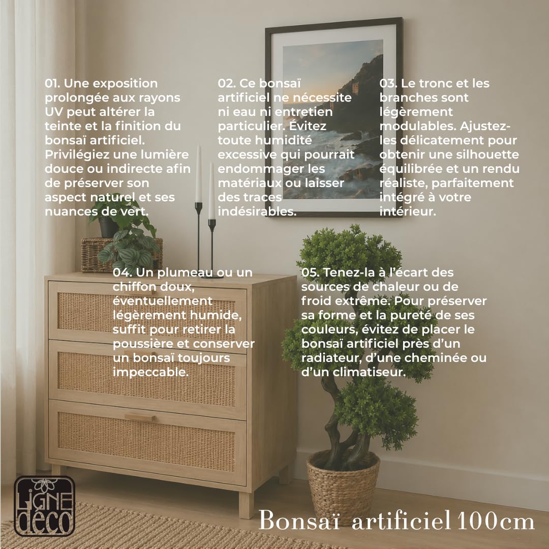 Ligne Déco – Bonsaï Artificiel 100cm | Pot Plastique Noir Intérieur Imitation Terre
