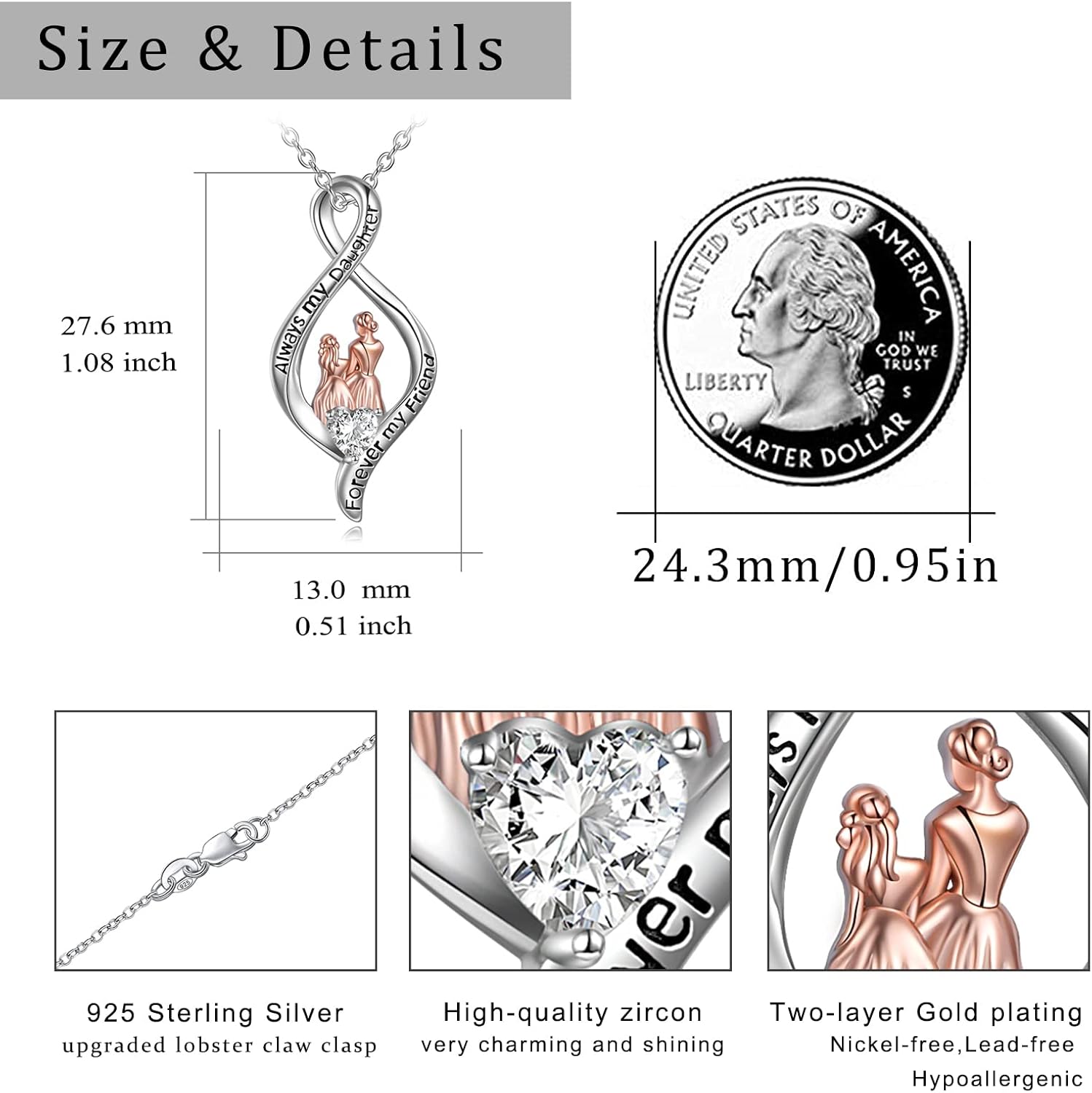 WINNICACA Gifts for Women, Sterling Silver Mom Daughter Necklace, I Love You Mom Jewelry Birthday Mothers Day Jewelry Gifts for Mama Mother Grandma Daughter - Image 6