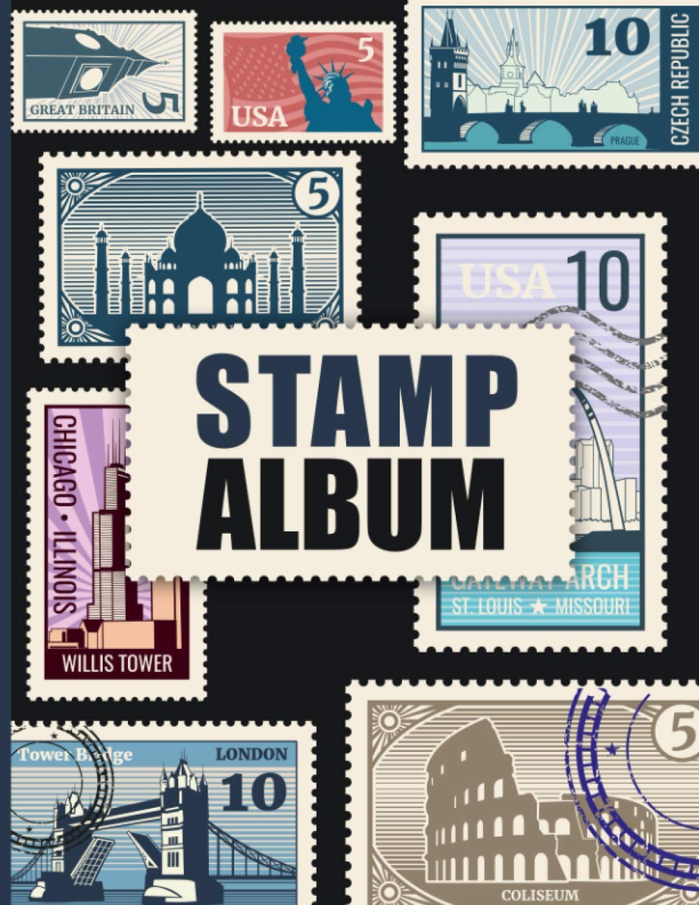 Stamp Album: Stamp Albums For Collectors - Stamp Collecting Album - Beautiful Glossy Finish Cover Design - Stamp Collecting Book - Large 8,5 x 11 ... Collecting Journal / Logbook For Kids, Adults