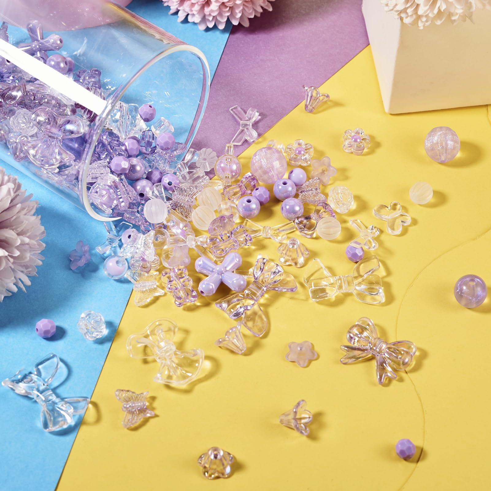 310 Perline Acriliche Trasparenti Colorate Per Gioielli Fai Da Te - Forme Miste: Cuori, Stelle, Fiori, Farfalle, Rotonde